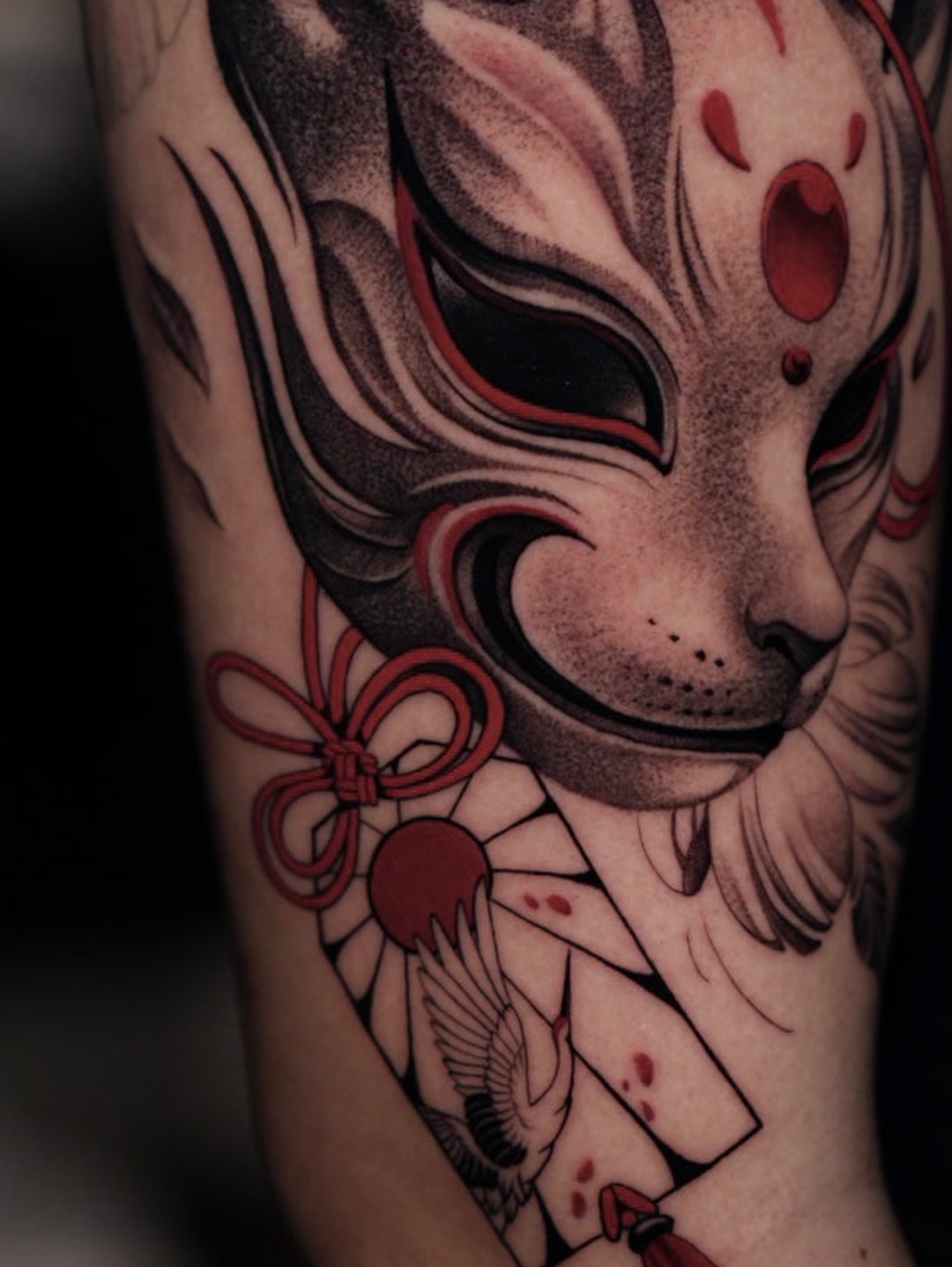 Fox mask dotwork tattoo on the forearm by CRISTIAN AMORES シ
