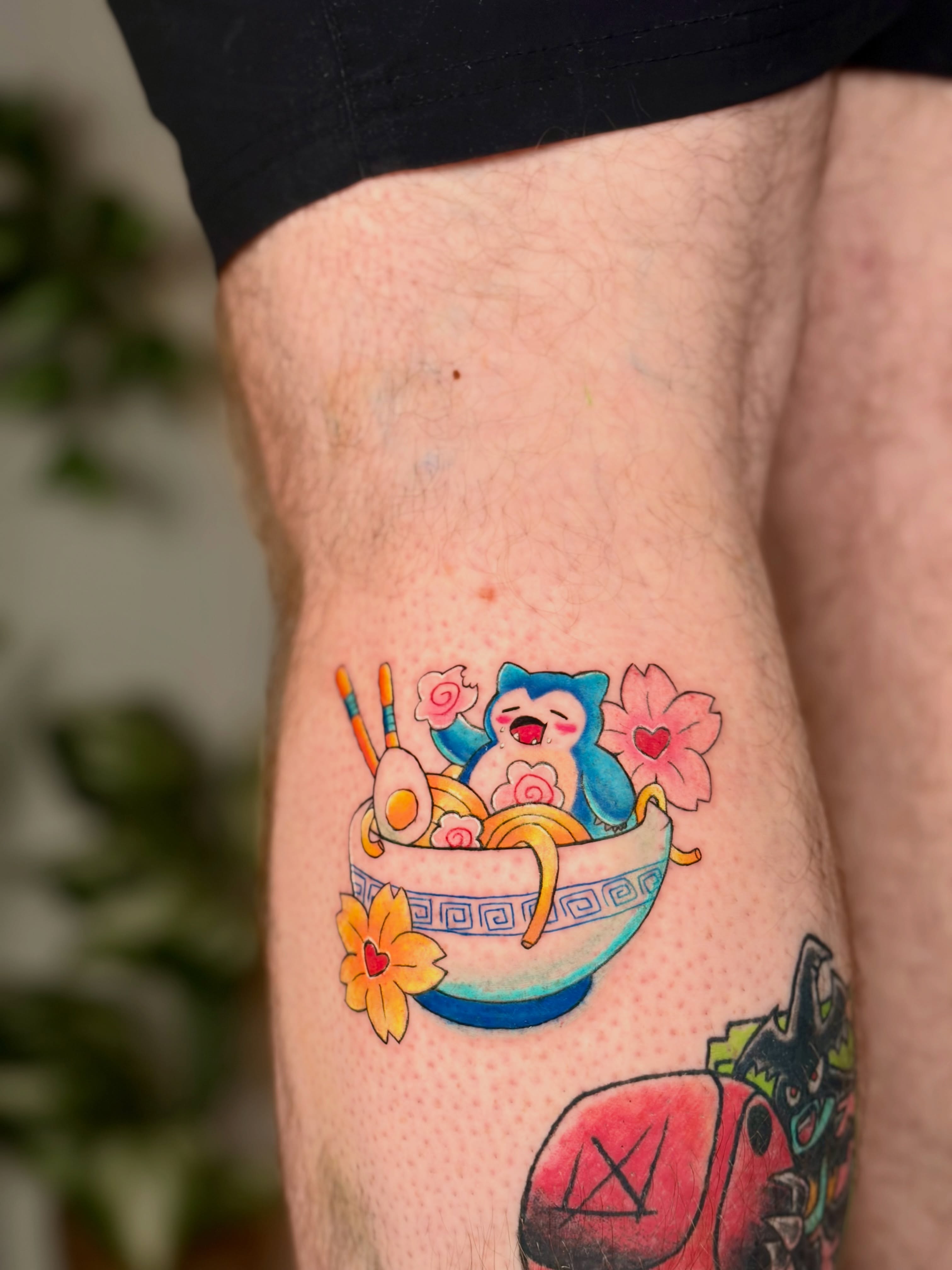 Cat in bowl new school tattoo on the forearm by Quinn ᶻ 𝗓 𐰁 .ᐟ, Charlotte, North Carolina