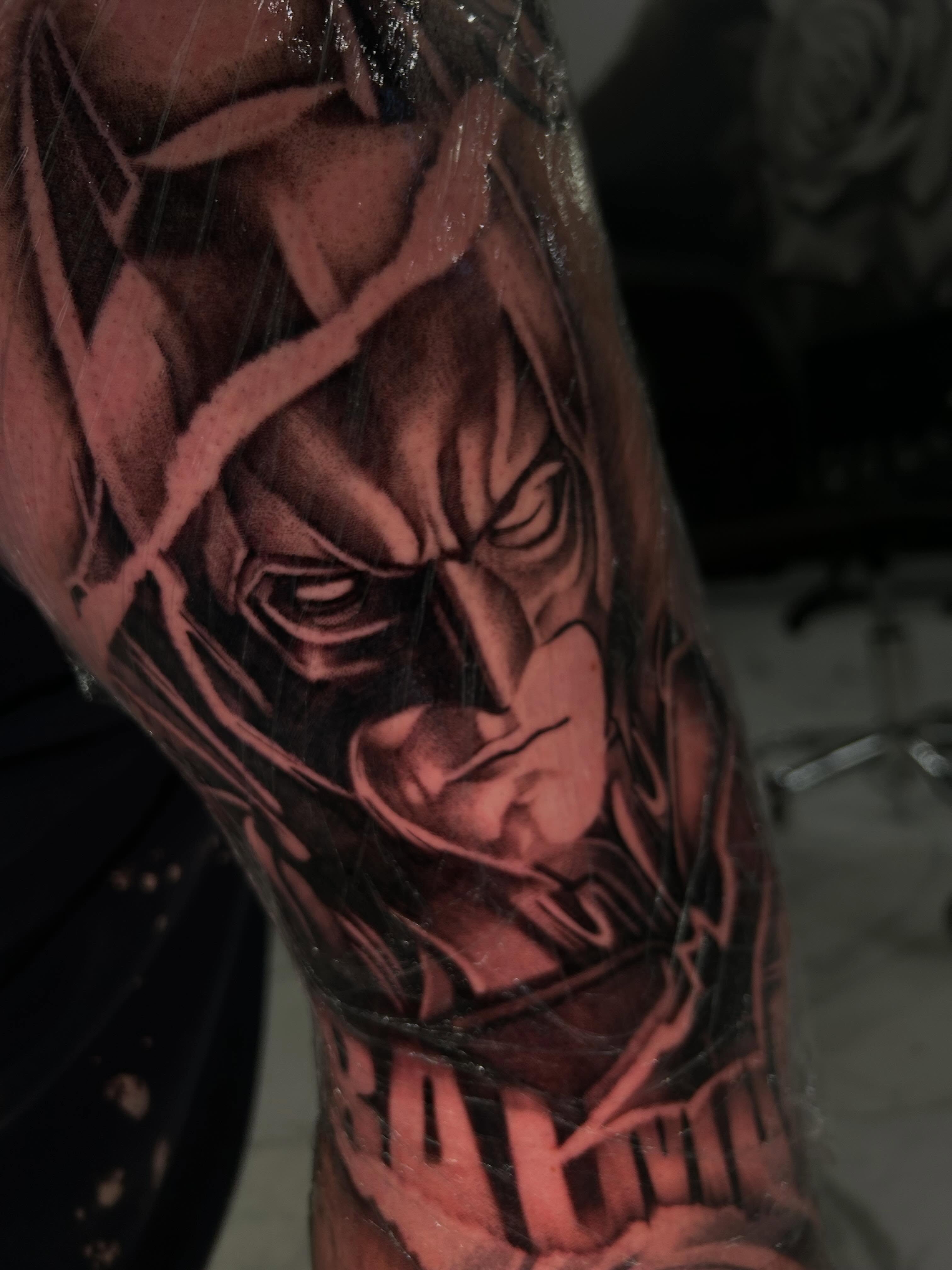Batman dark realism tattoo on the forearm by Jaylen - Atlanta Tattoo Artist