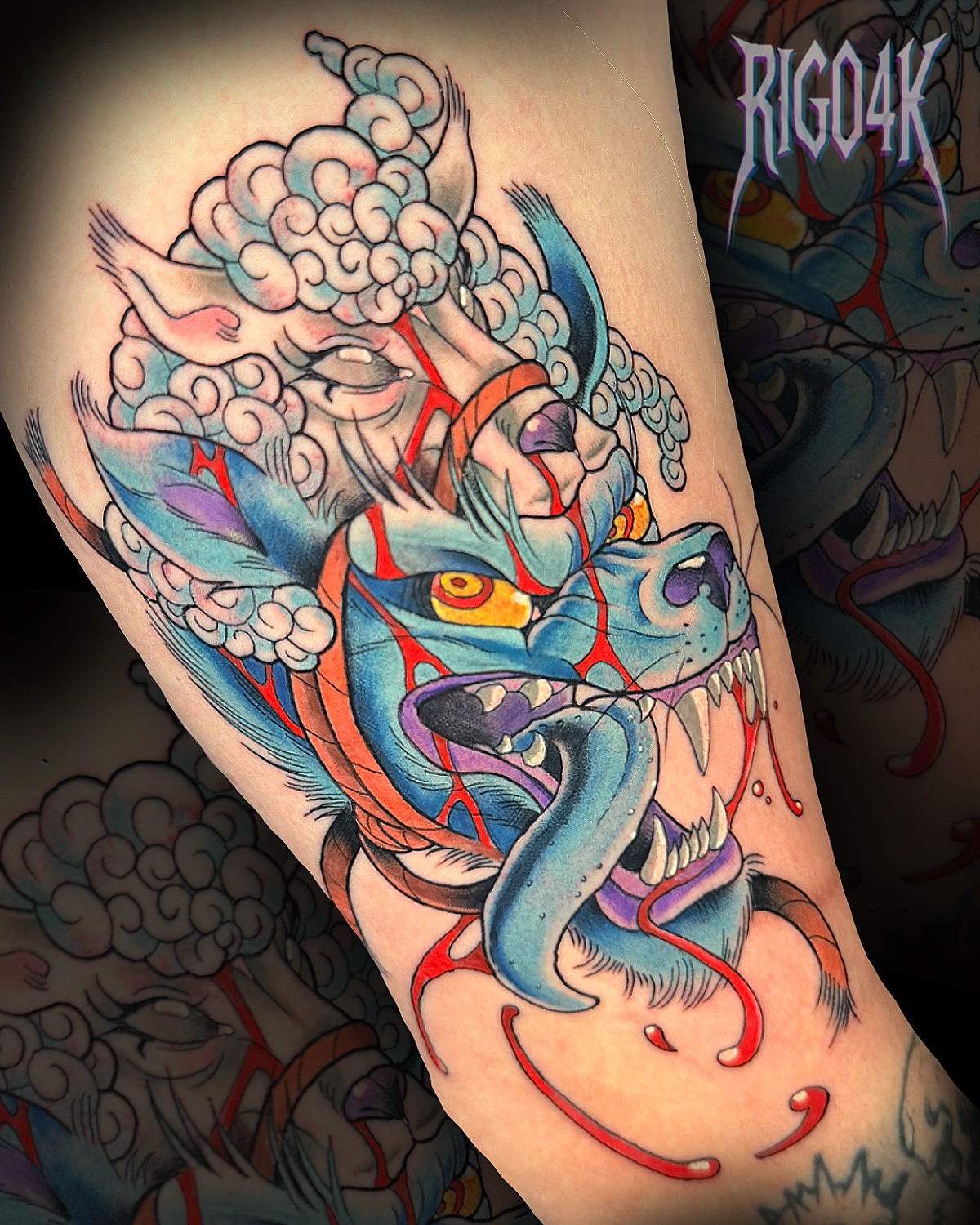Demon head American traditional tattoo on the forearm by Rigo4k