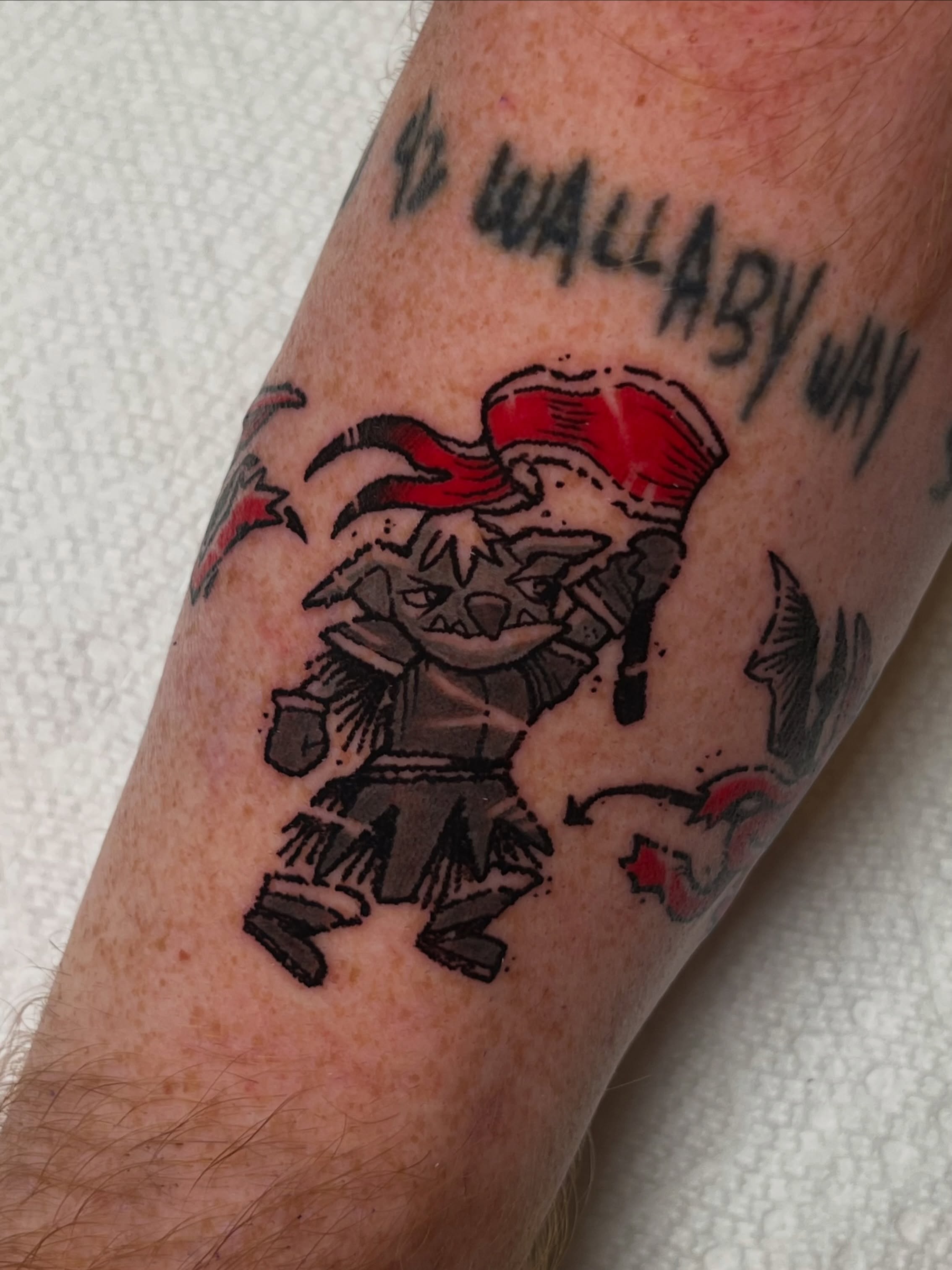 Wallaby warrior American traditional tattoo on the forearm by Millie, Maryville, Tennessee