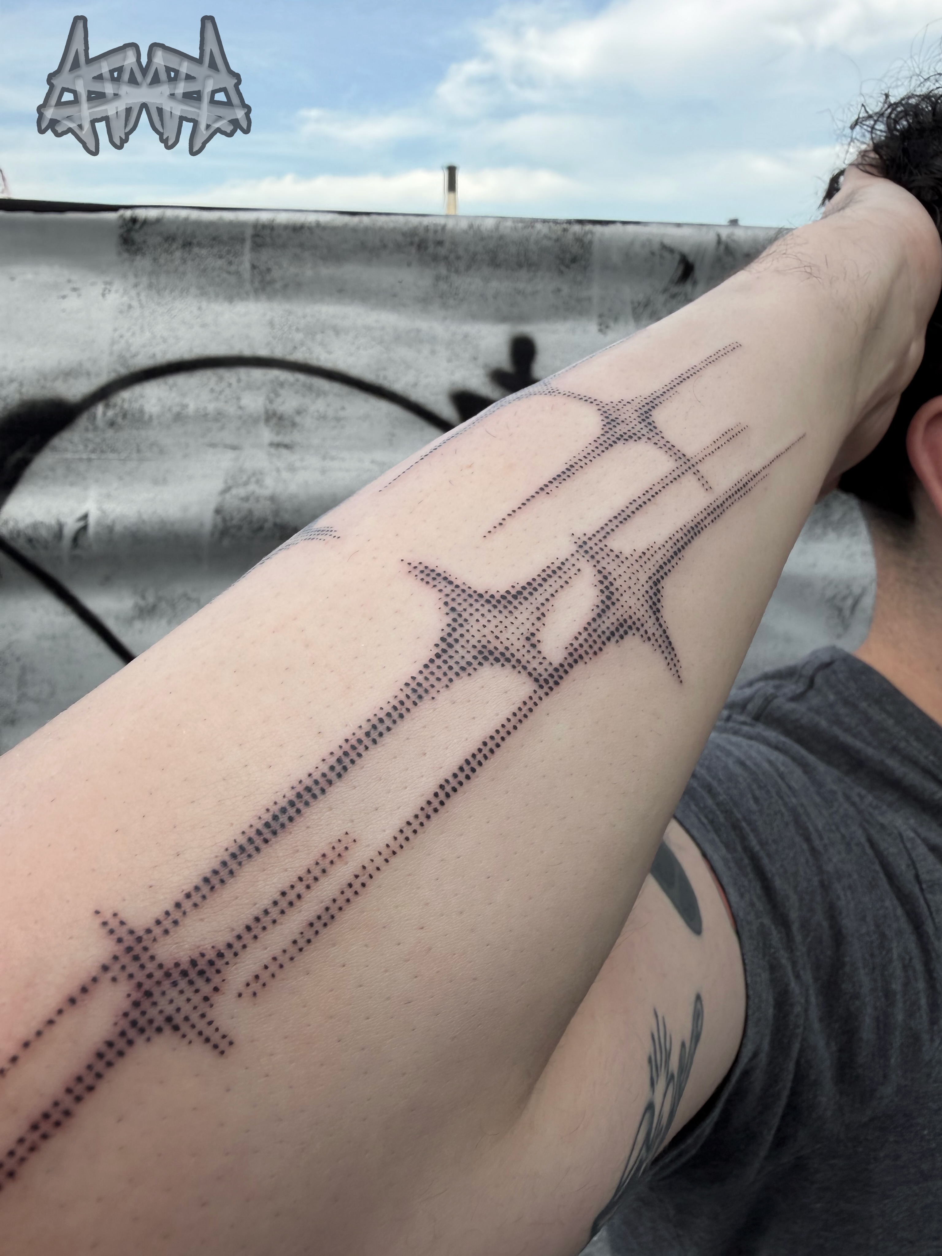 Stars dotwork tattoo on the forearm by Haza