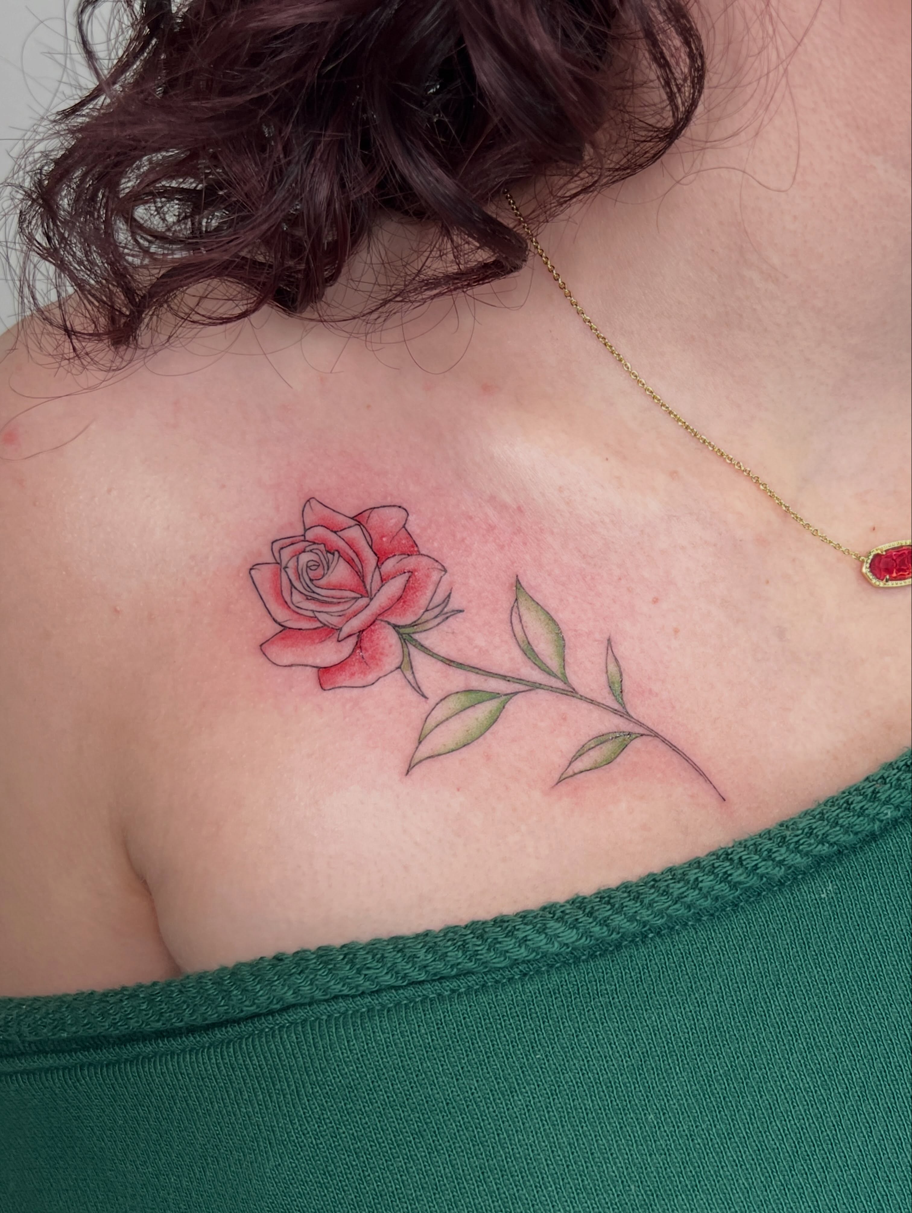 Rose realism tattoo on the shoulder by Presley Tattoos, Murfreesboro, Tennessee