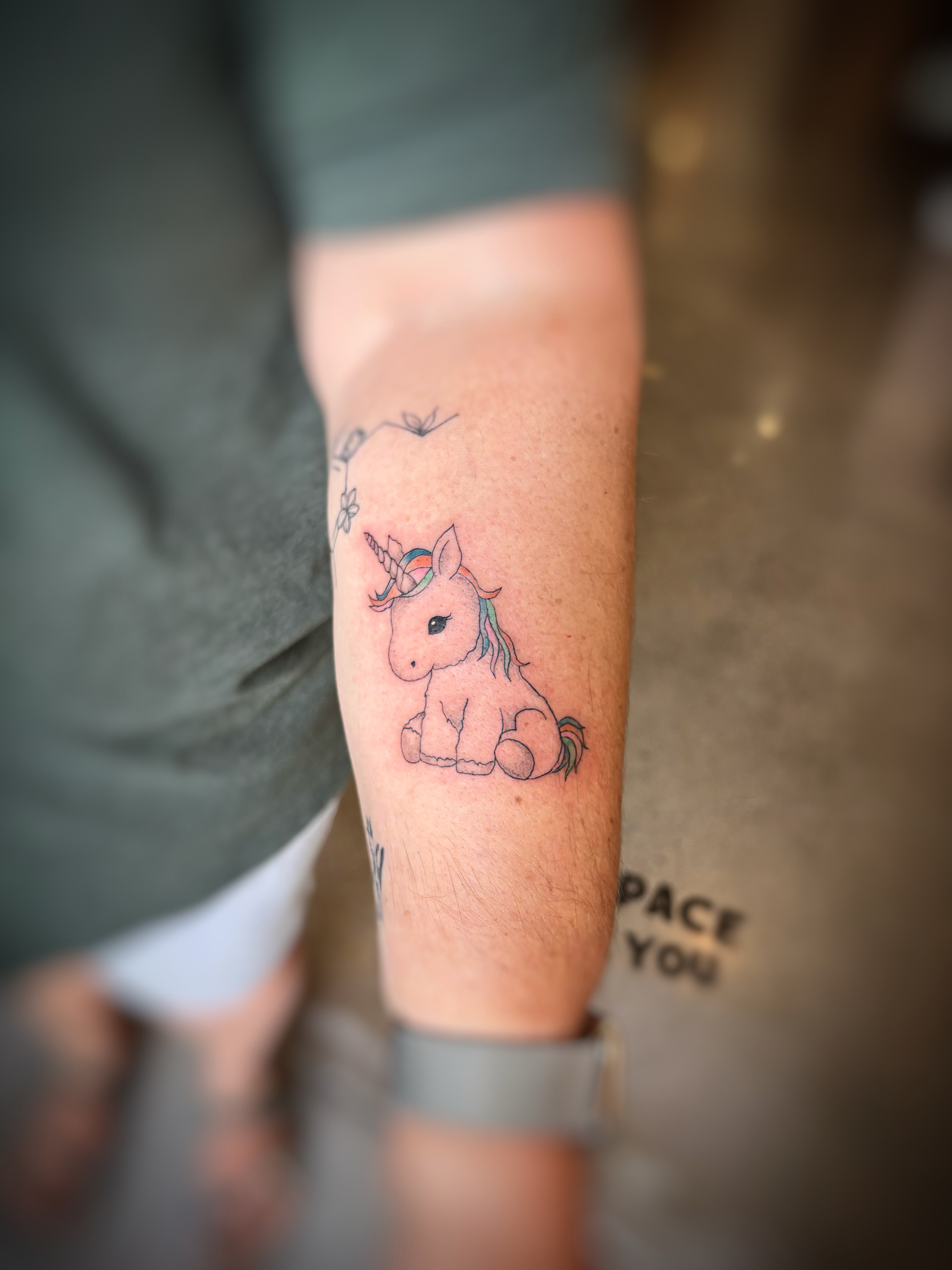 Unicorn dotwork tattoo on the forearm by Holly