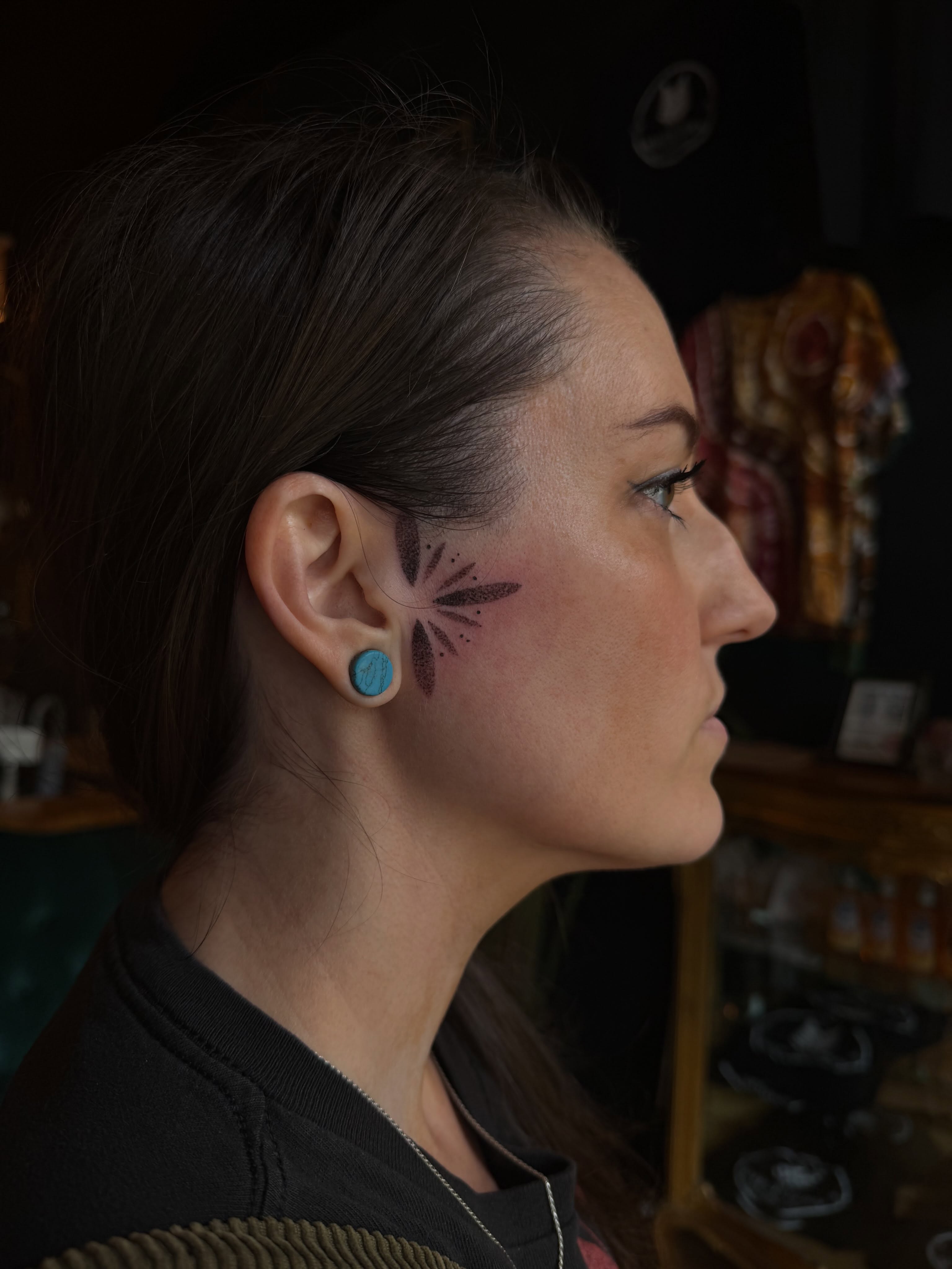 Flower dotwork tattoo on the head by Allison