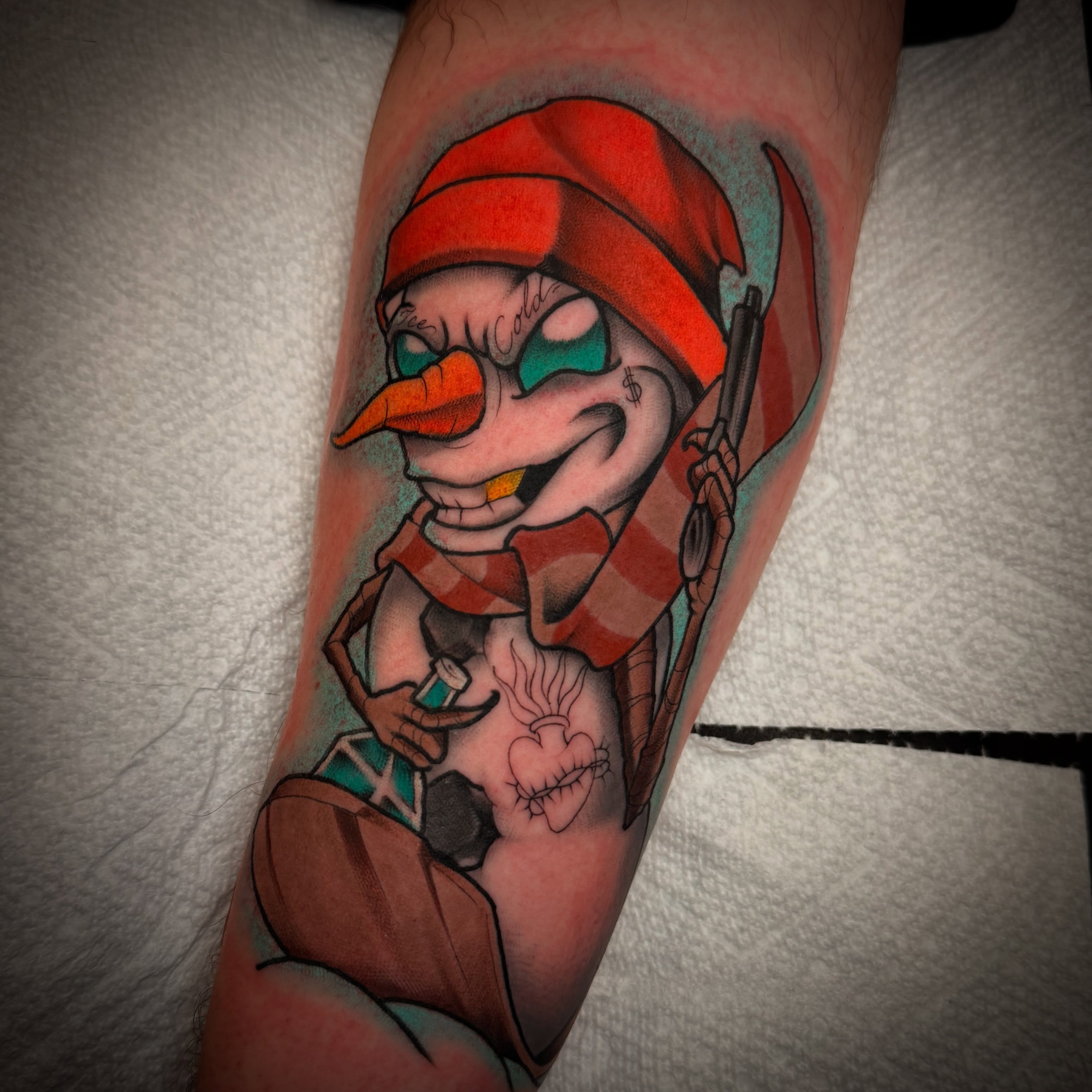 Clown new school tattoo on the forearm by Dave Osrowitz