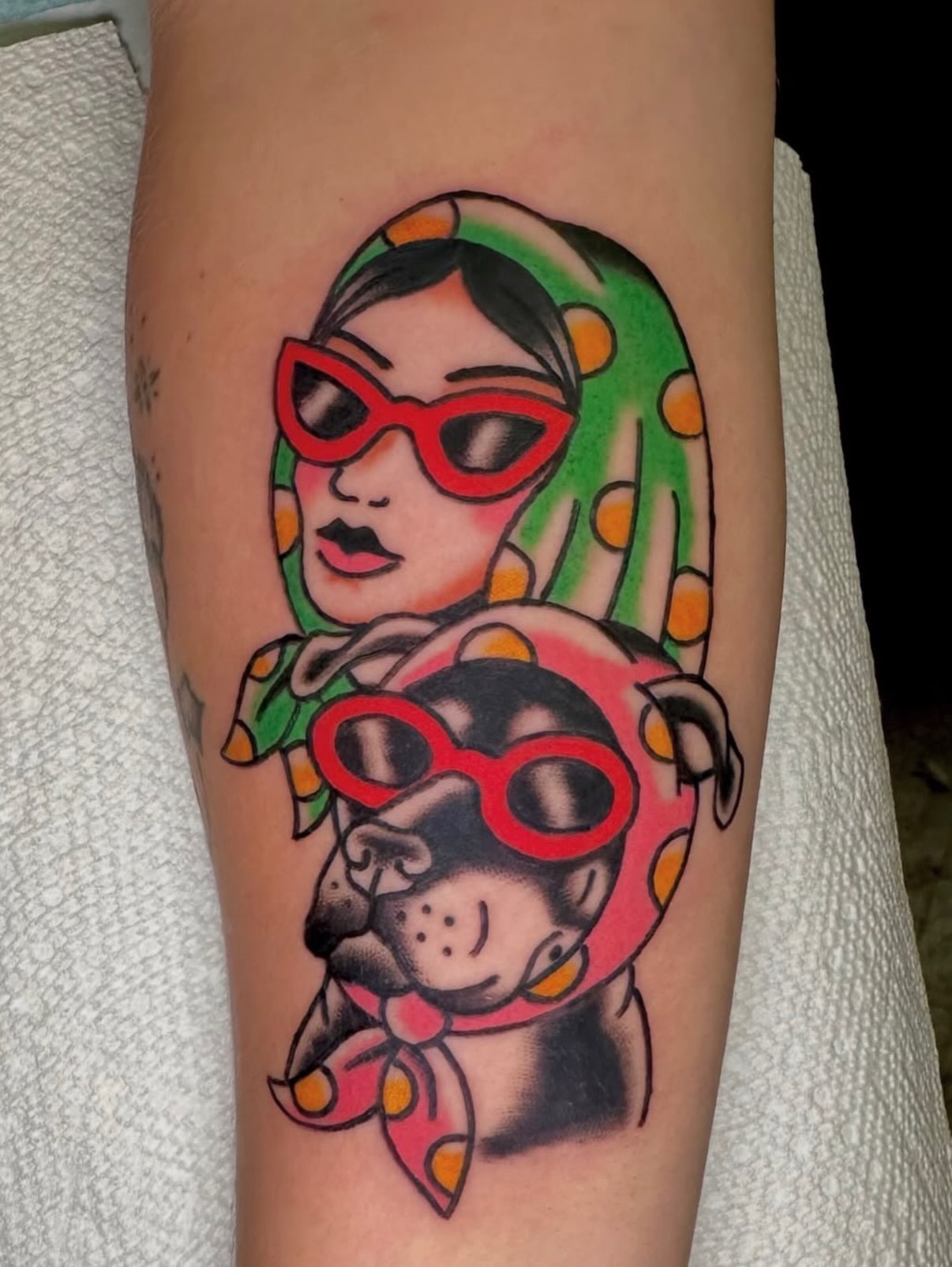 Woman and dog American traditional tattoo on the forearm by β₯ππππππβ₯ππππβ₯ Traditional Tattoos