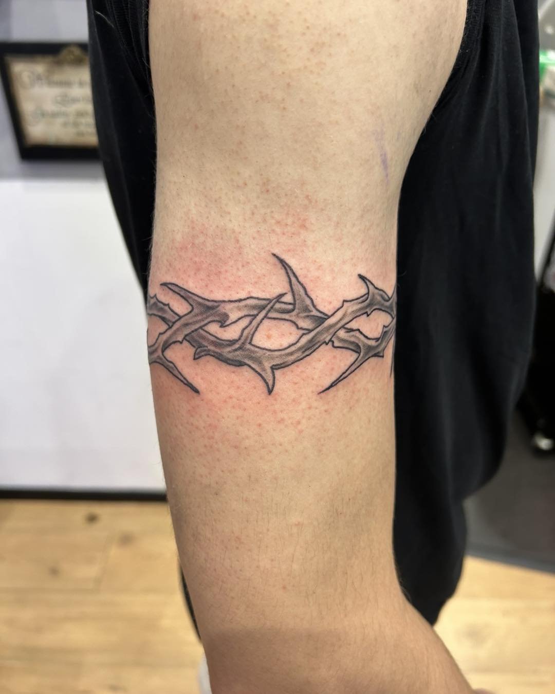 Thorn crown black and grey tattoo on the forearm by Room 5 Tattoo