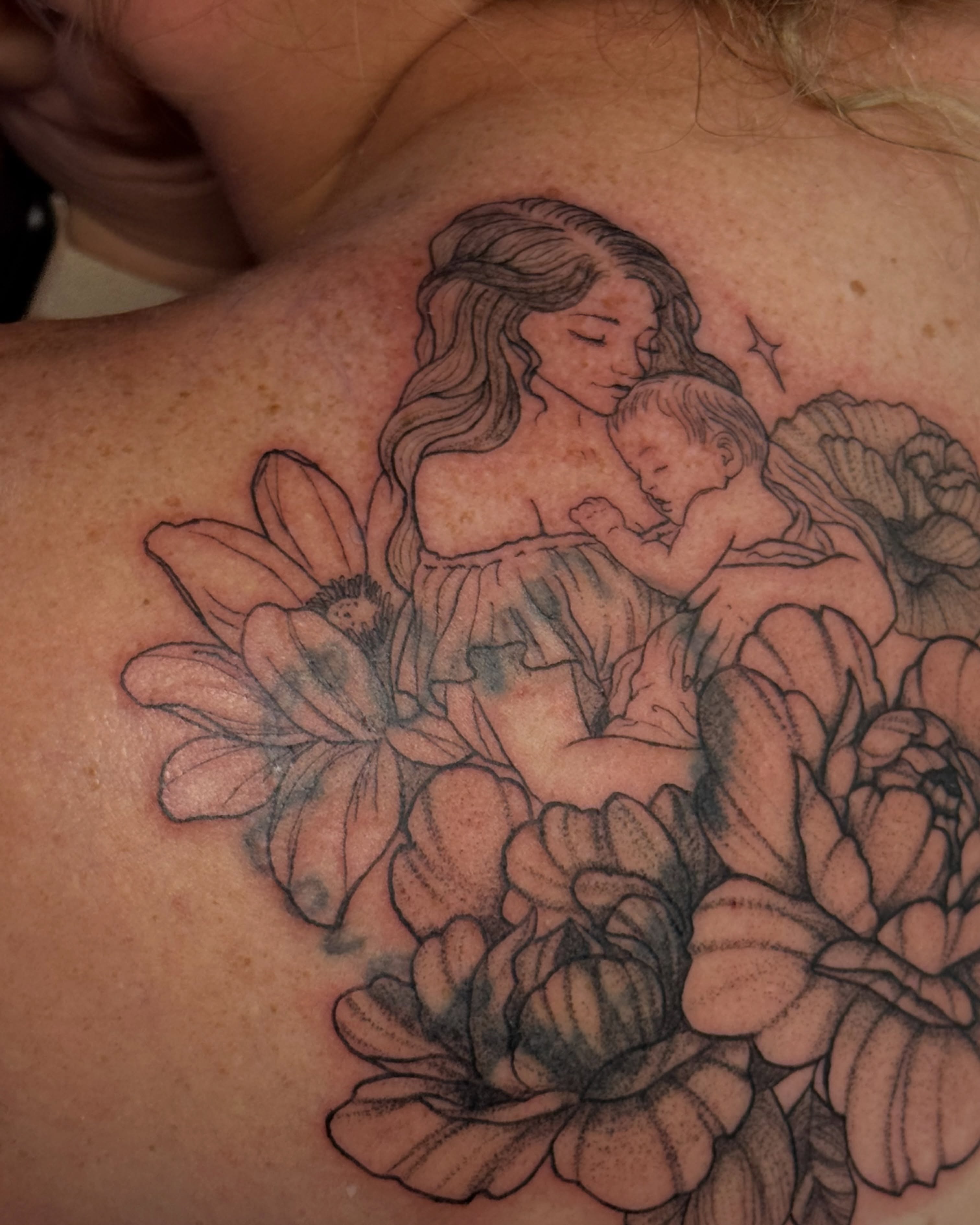 Tattoo by @feralfawntattoo — black_and_grey