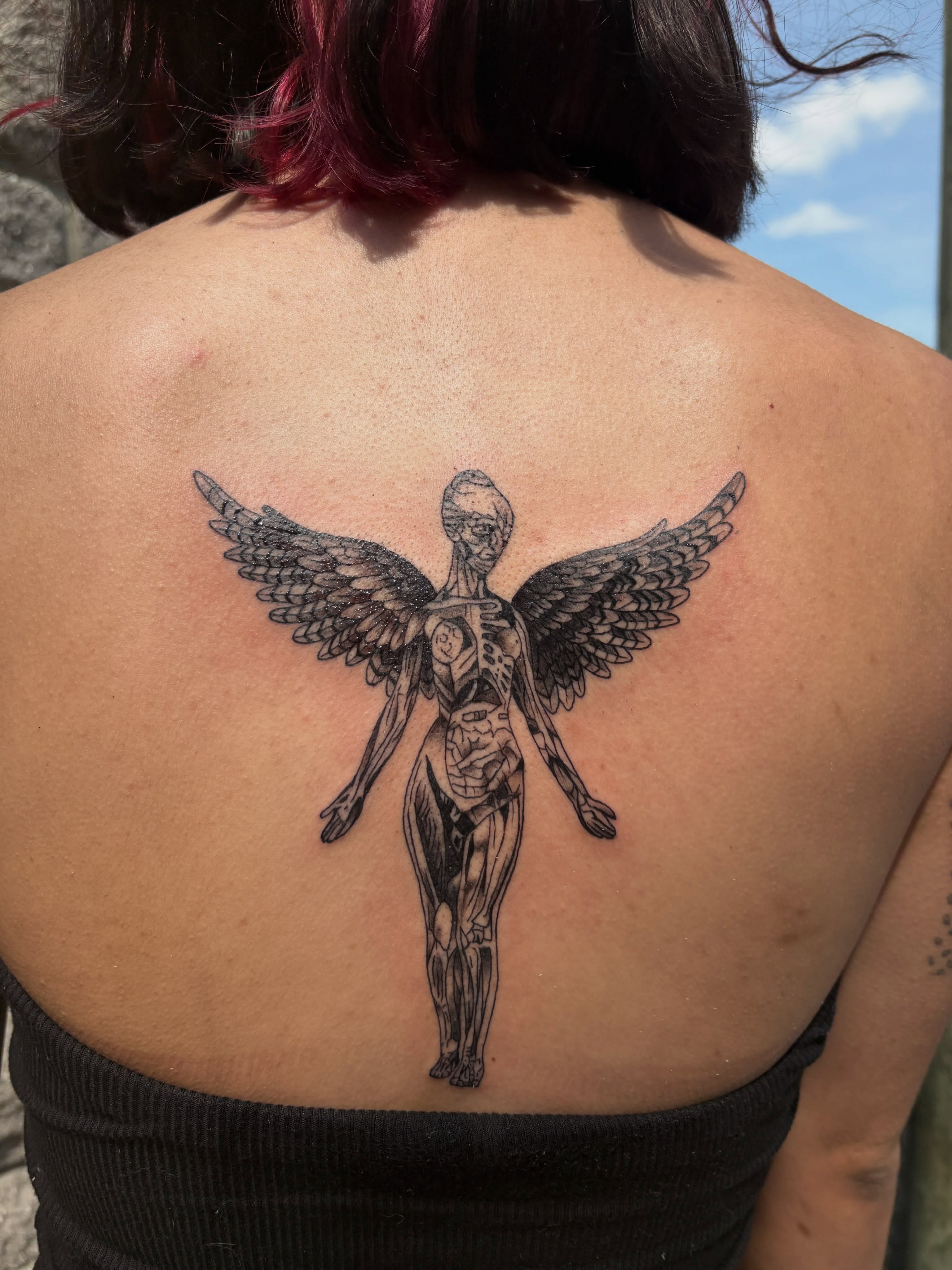 Anatomical angel realism tattoo on the back by ⋆.˚ ☾ .⭒˚ alaina