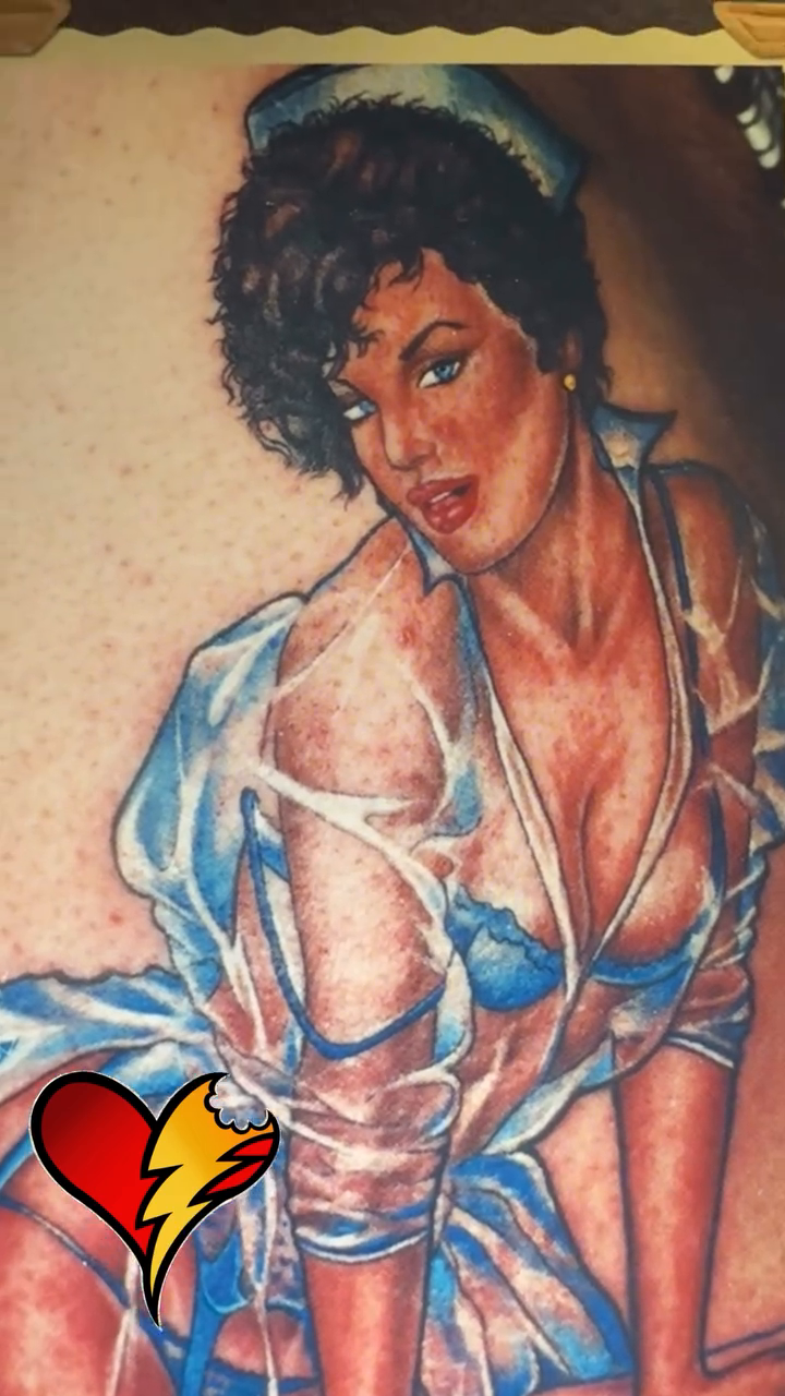 Pin-up woman realism tattoo by Joe Capobianco, New Haven, Connecticut