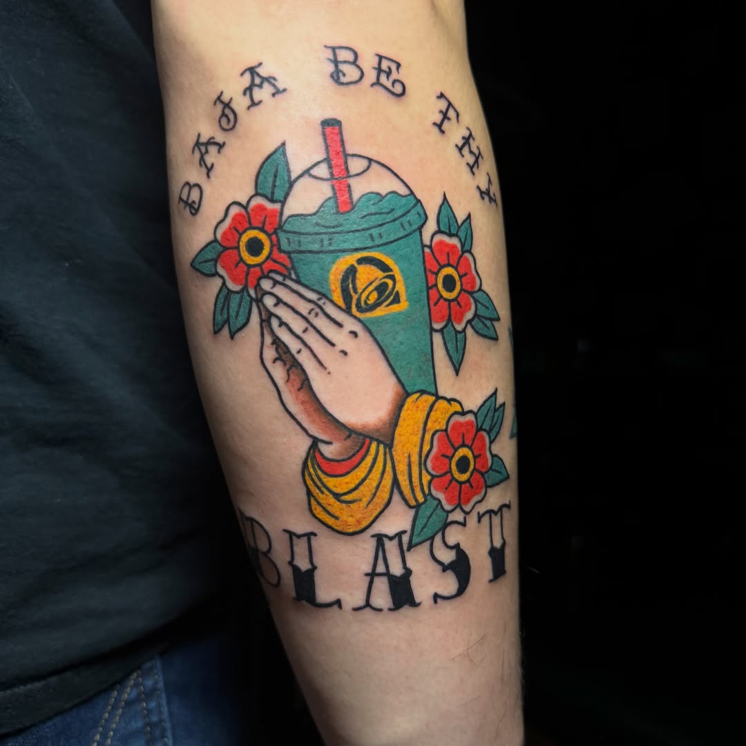 Taco Bell Blast American traditional tattoo on the forearm by Matthew - Tattoo Artist