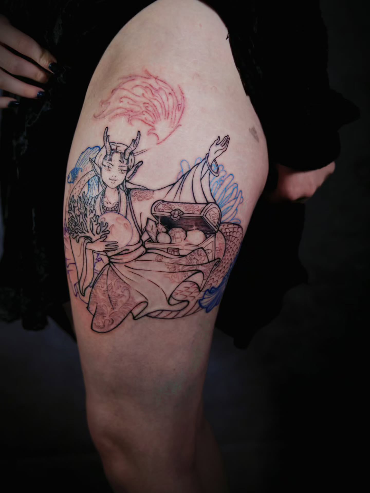 Tattoo by @hyena_lapis — dotwork, anime