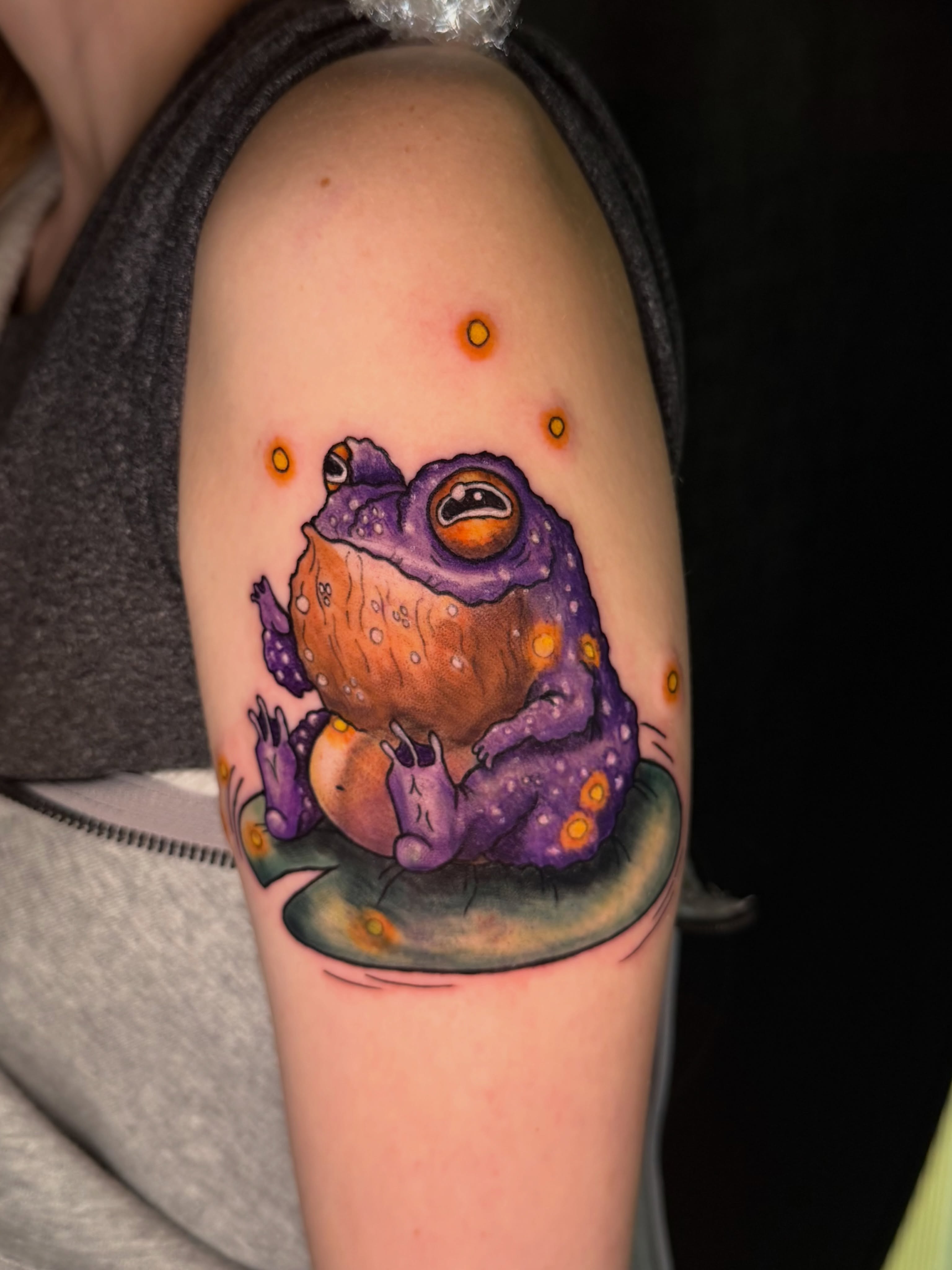 Toad dotwork tattoo on the forearm by Abbie Kaitlynn Taylor, Dayton, Ohio