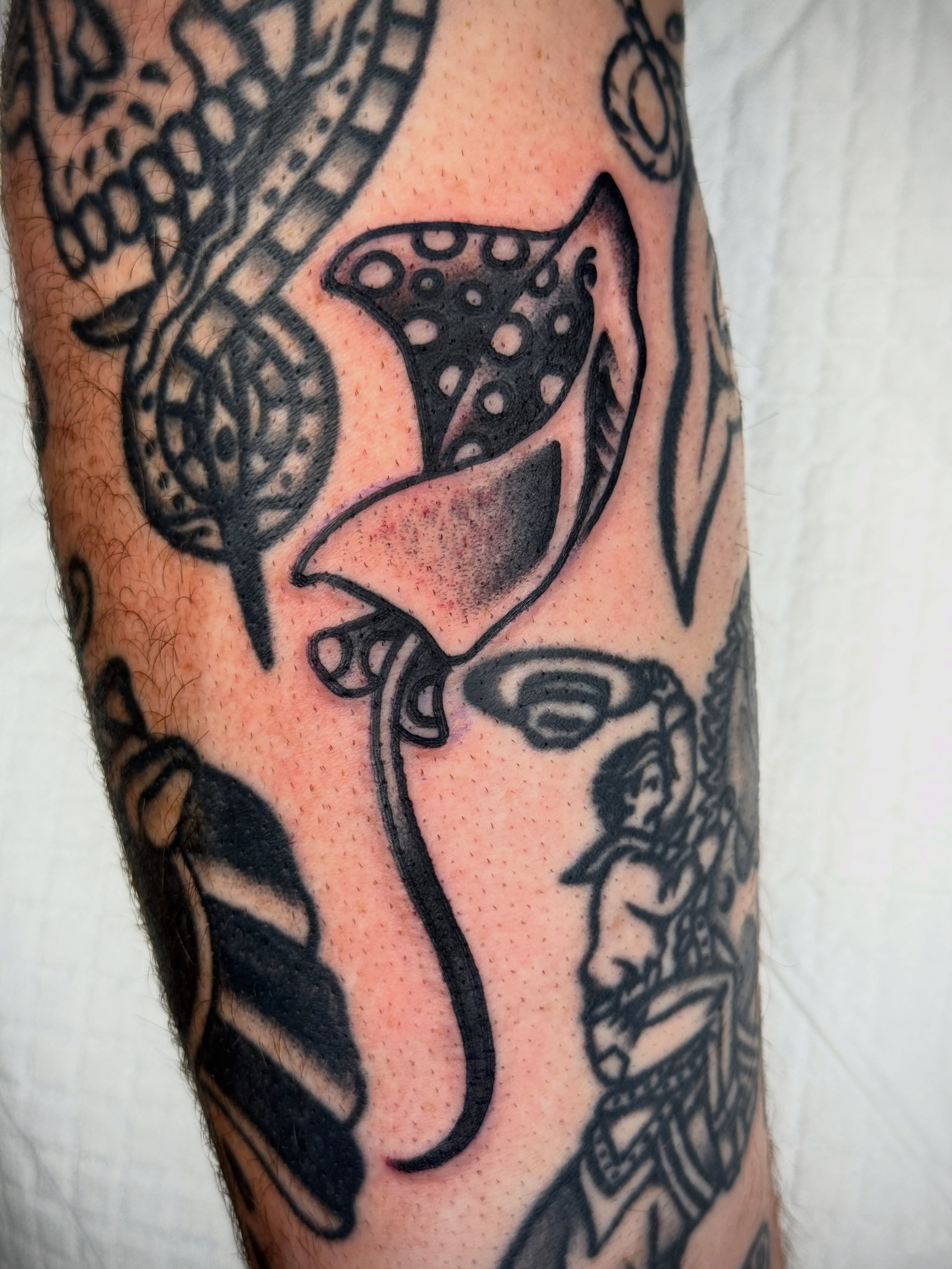 Calla lily dotwork tattoo on the forearm by Butch Mickle