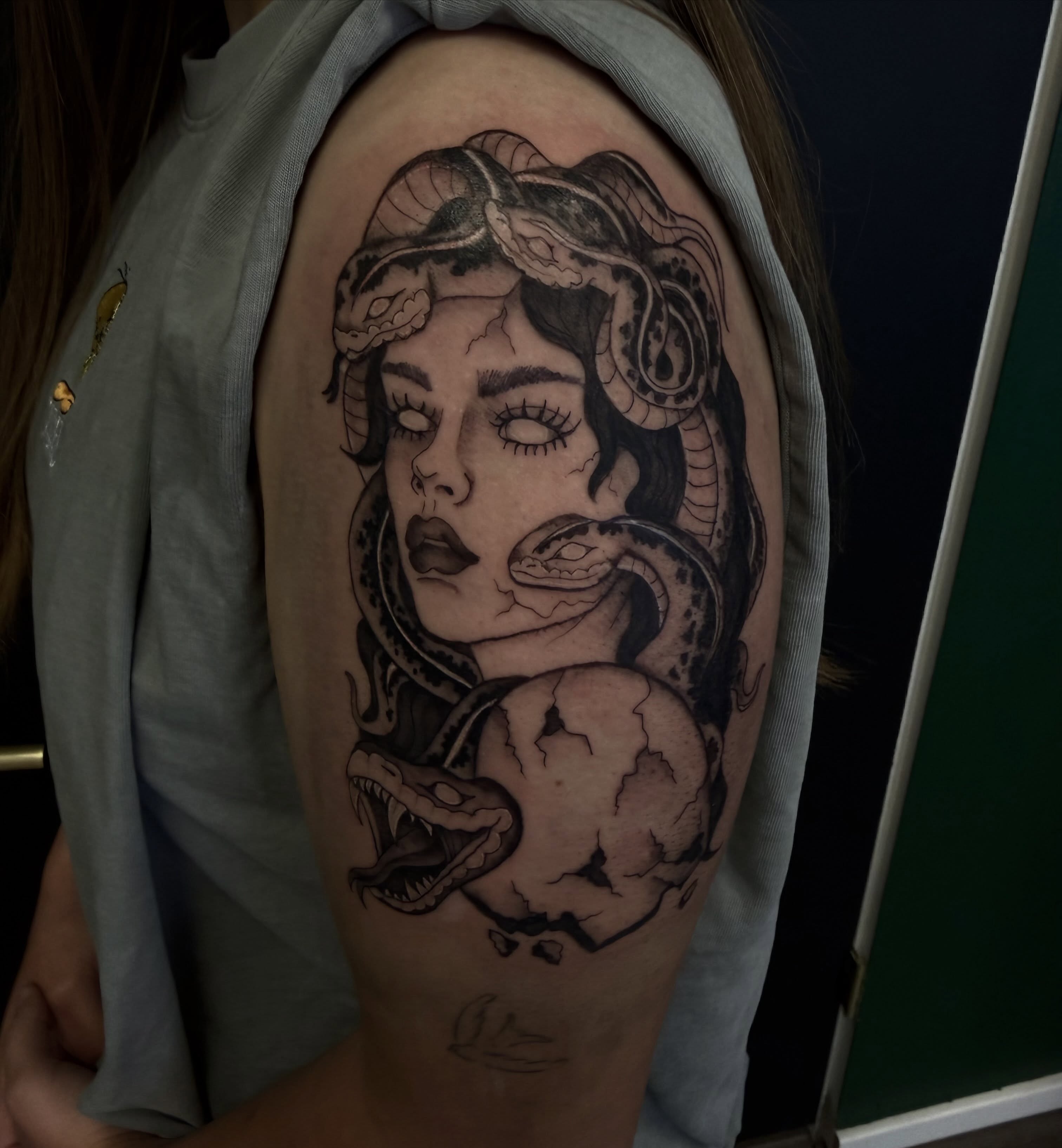 Tattoo by @needlemami — black_and_grey, realism