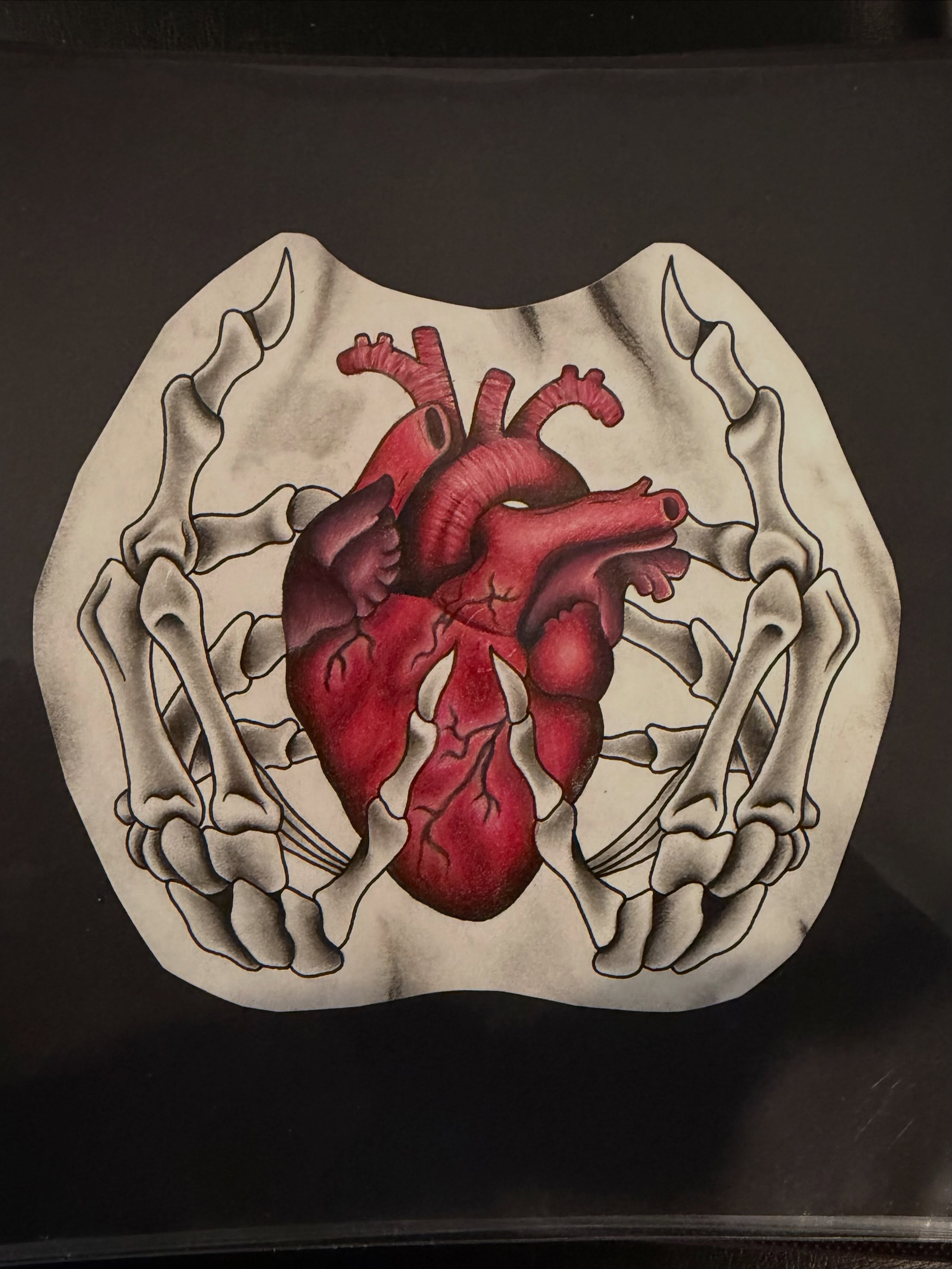 Heart neo-traditional tattoo on the chest by linda perez
