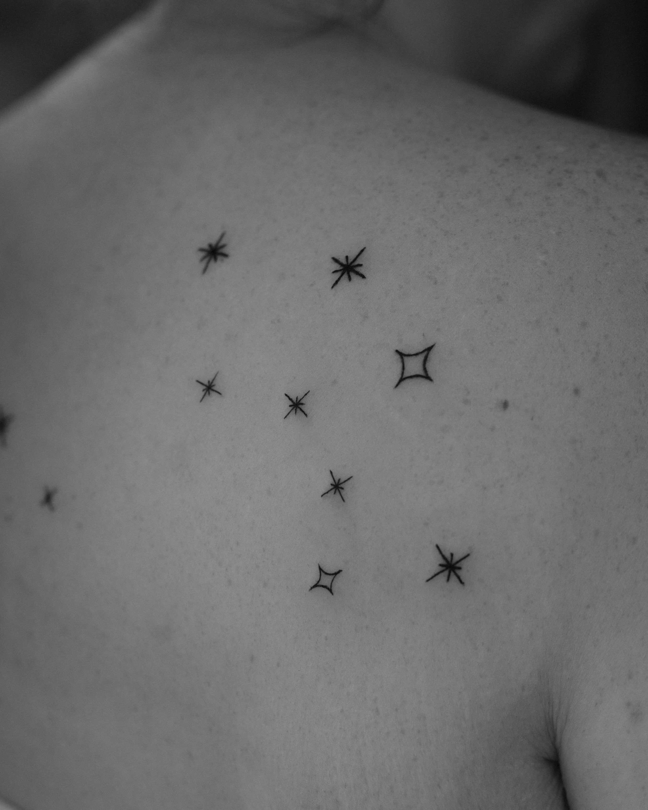 Constellation geometric tattoo on the chest by Ash - Fineline Tattoo Apprentice