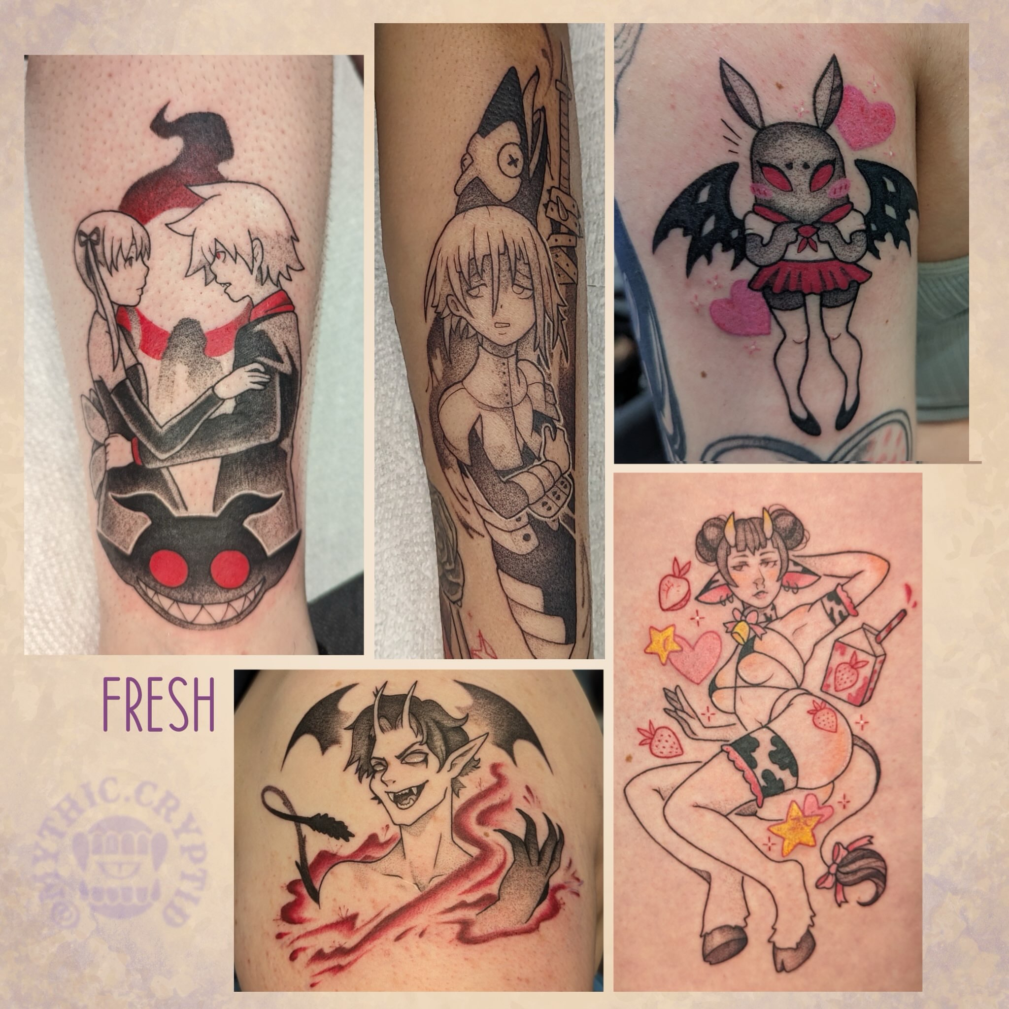 Anime characters anime tattoo on the forearm by Spencer Jennings, Westland, Michigan