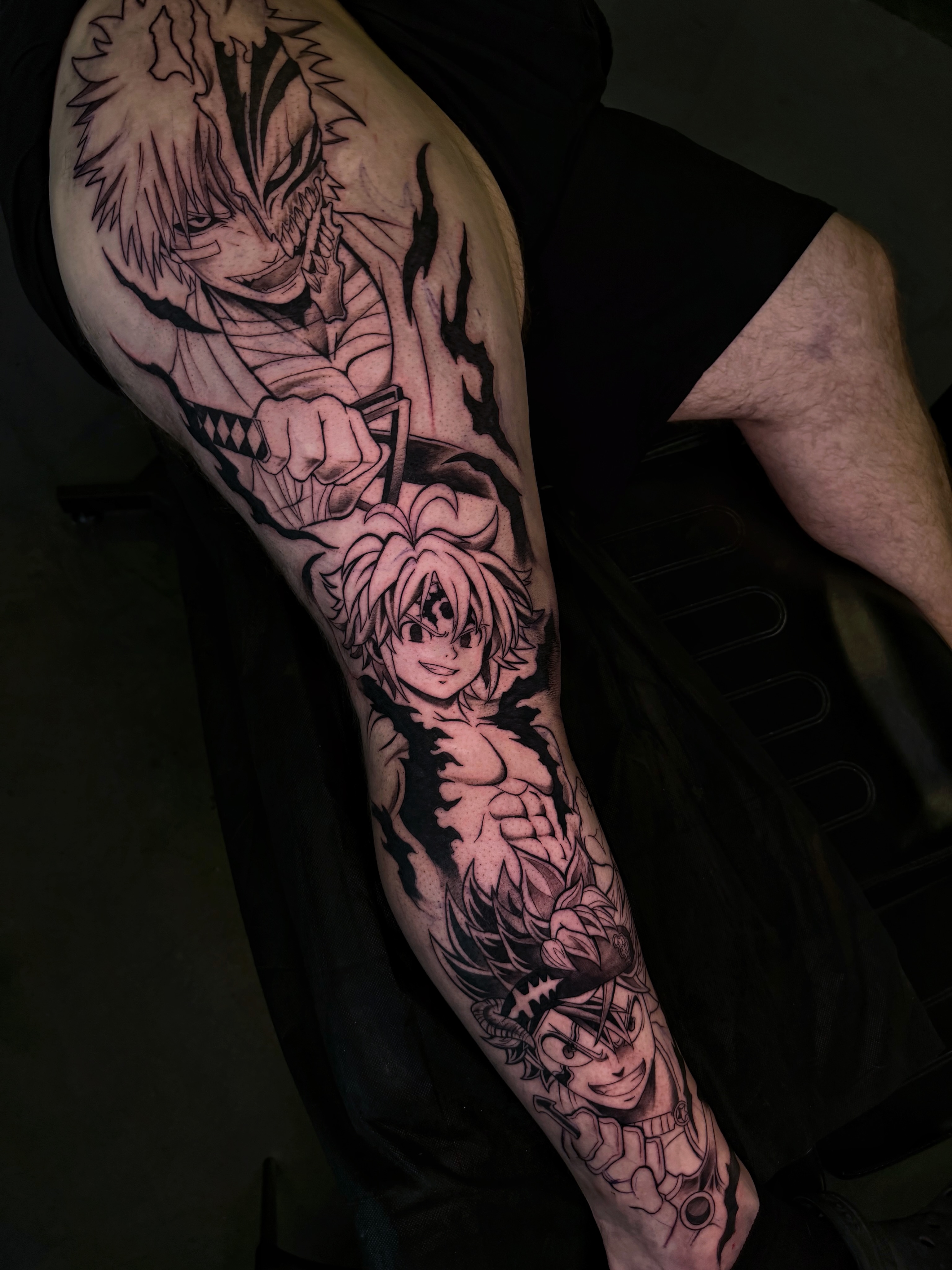 Anime characters anime tattoo on the forearm by Melissa "Lotuss" Chan