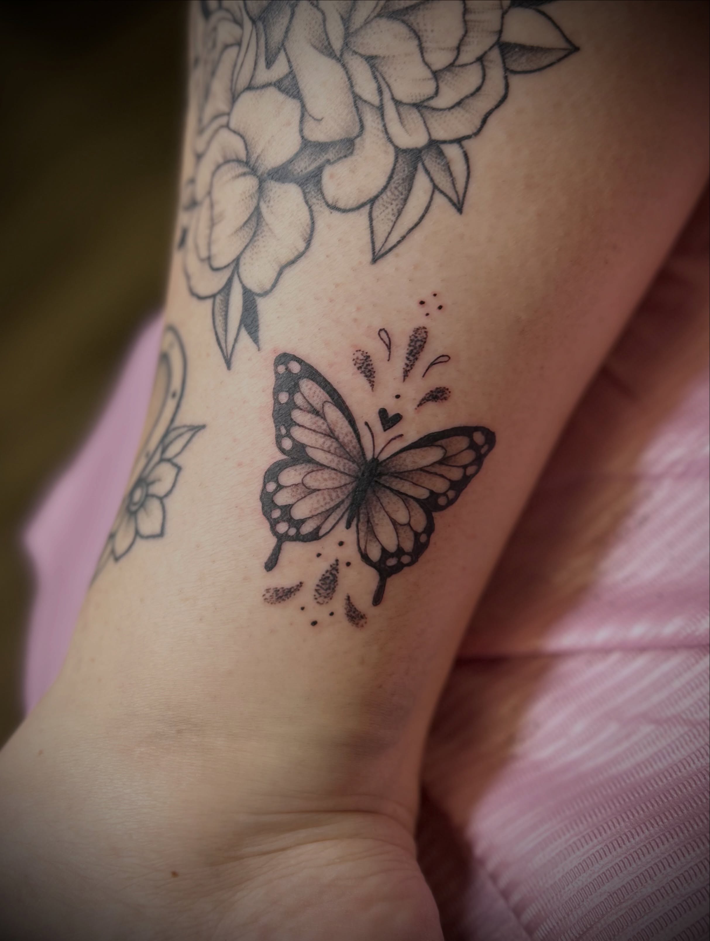 Butterfly dotwork tattoo on the forearm by Browtique & Ink, Clearwater, Florida