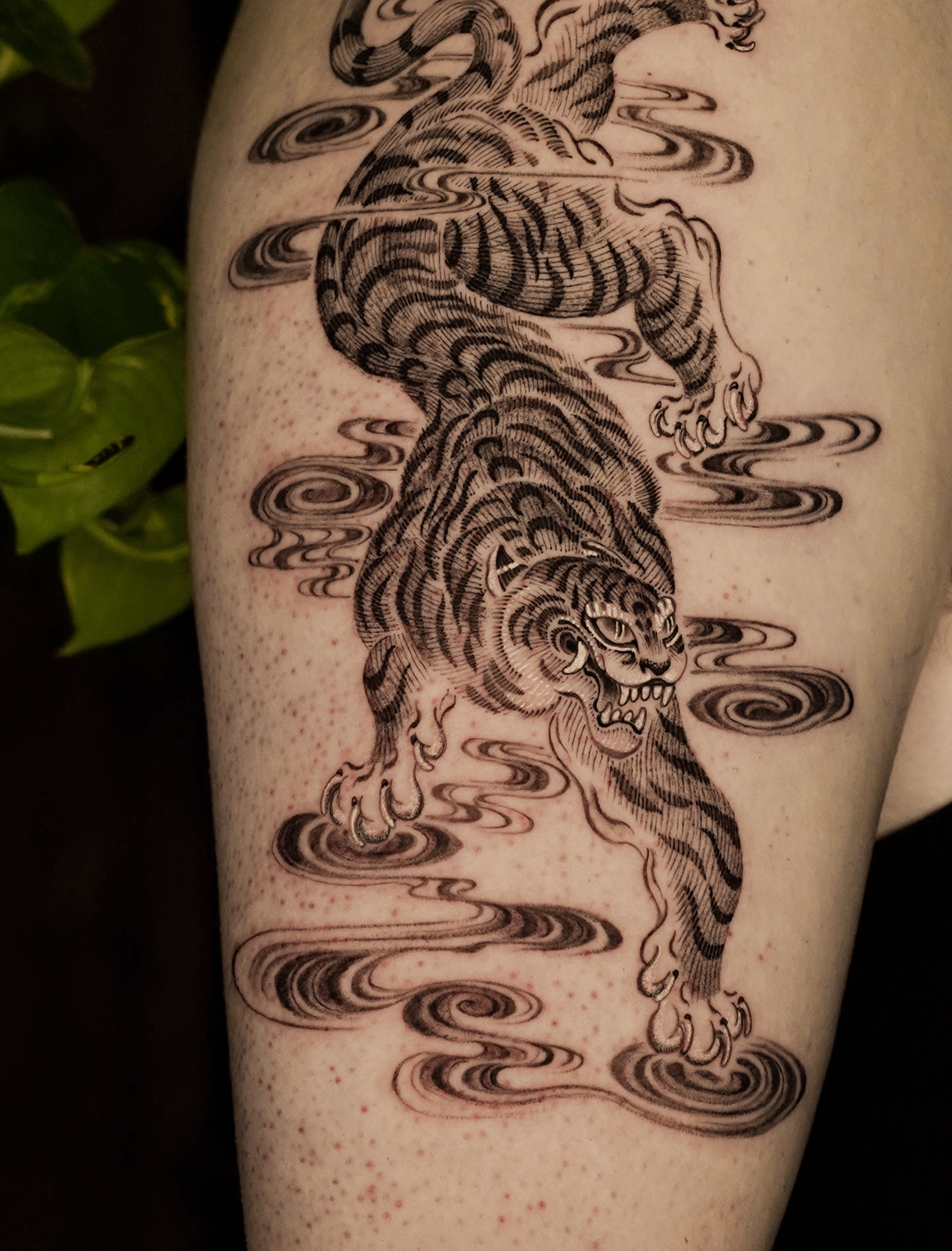 Tattoo by @think_tatt — black_and_grey, japanese_irezumi