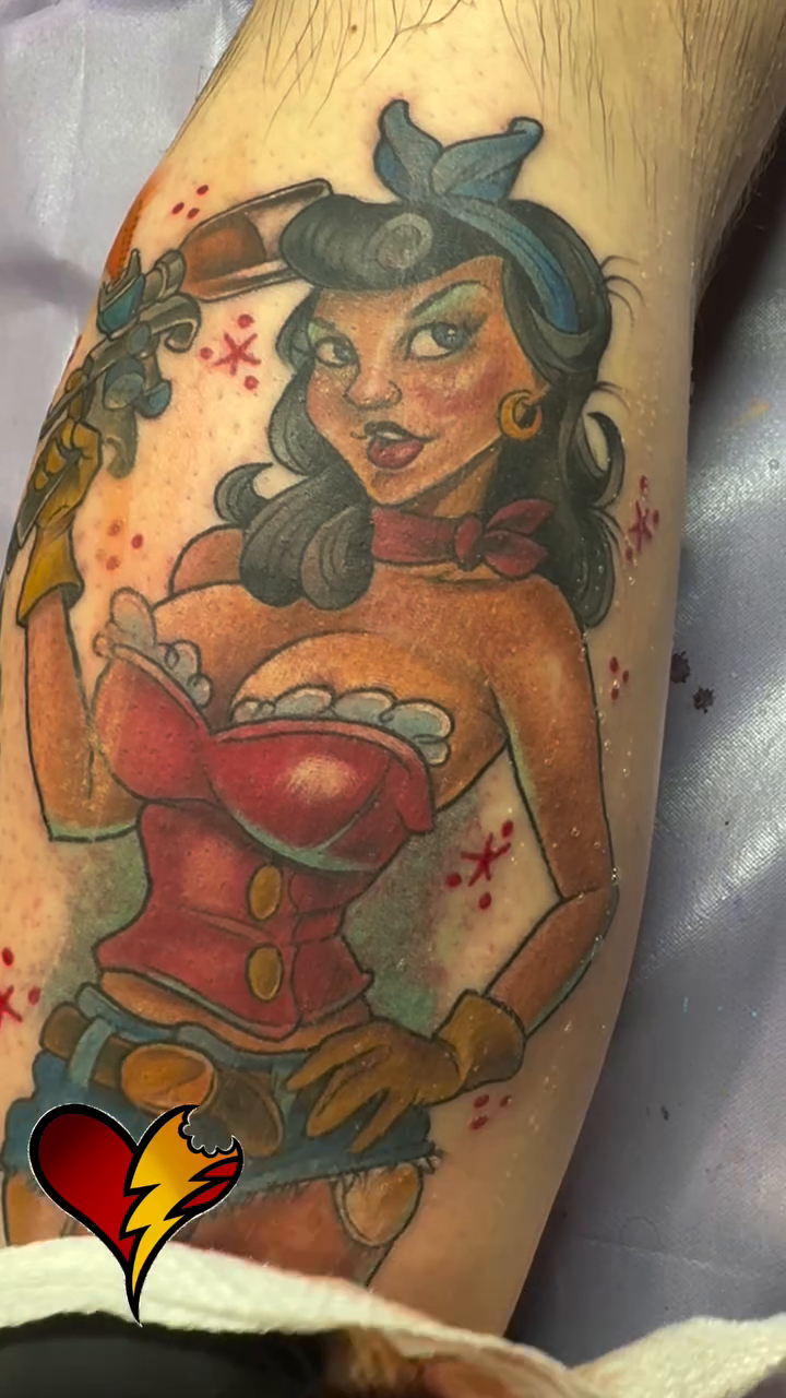 Cowgirl neo-traditional tattoo by Joe Capobianco, New Haven, Connecticut