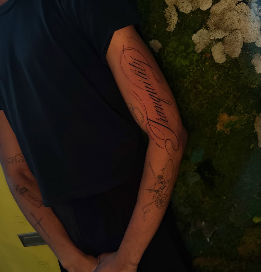 Script lettering lettering script tattoo on the forearm by 🌸Cinthia ちゃん🌹, New York, New York