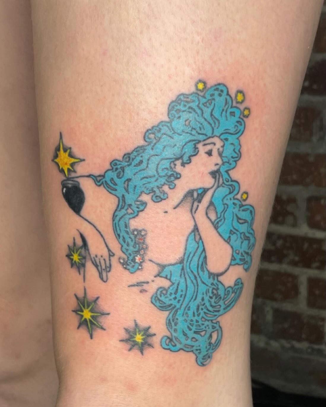 Mermaid new school tattoo on the forearm by Avalon Sable