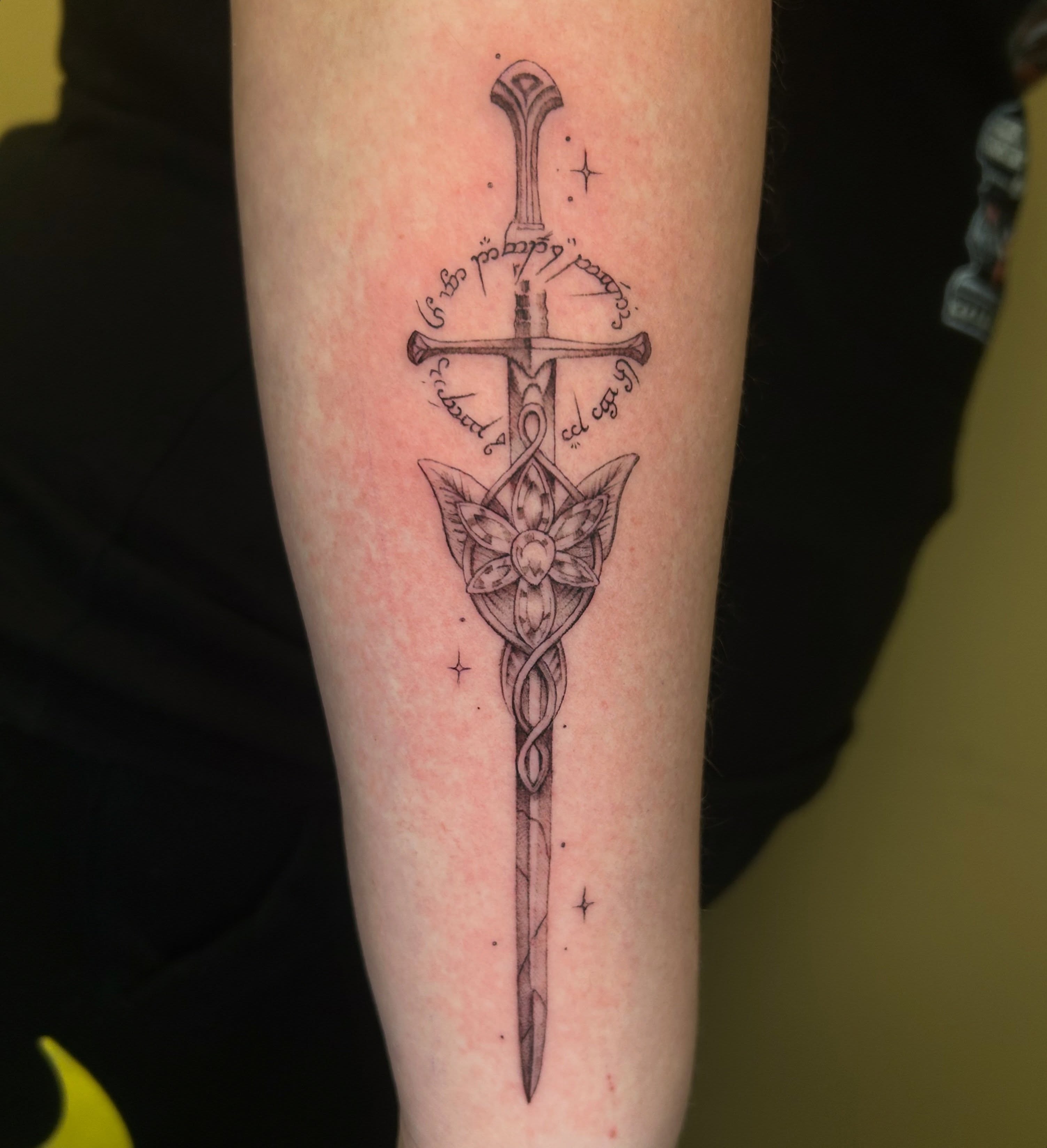 Sword black and grey tattoo on the forearm by Cassy D, Miami, Florida