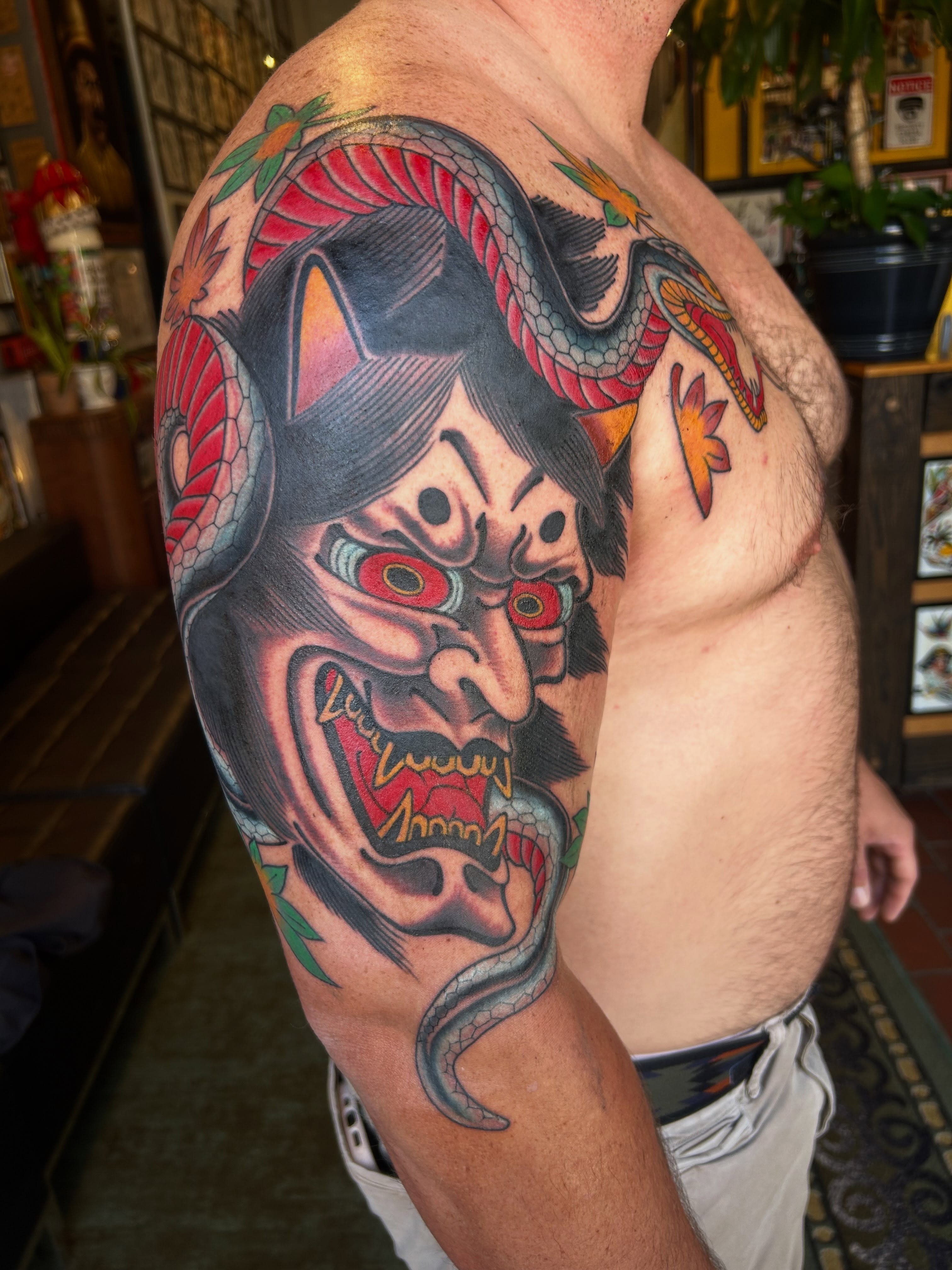 Tattoo by @scabtender — american_traditional, japanese_irezumi