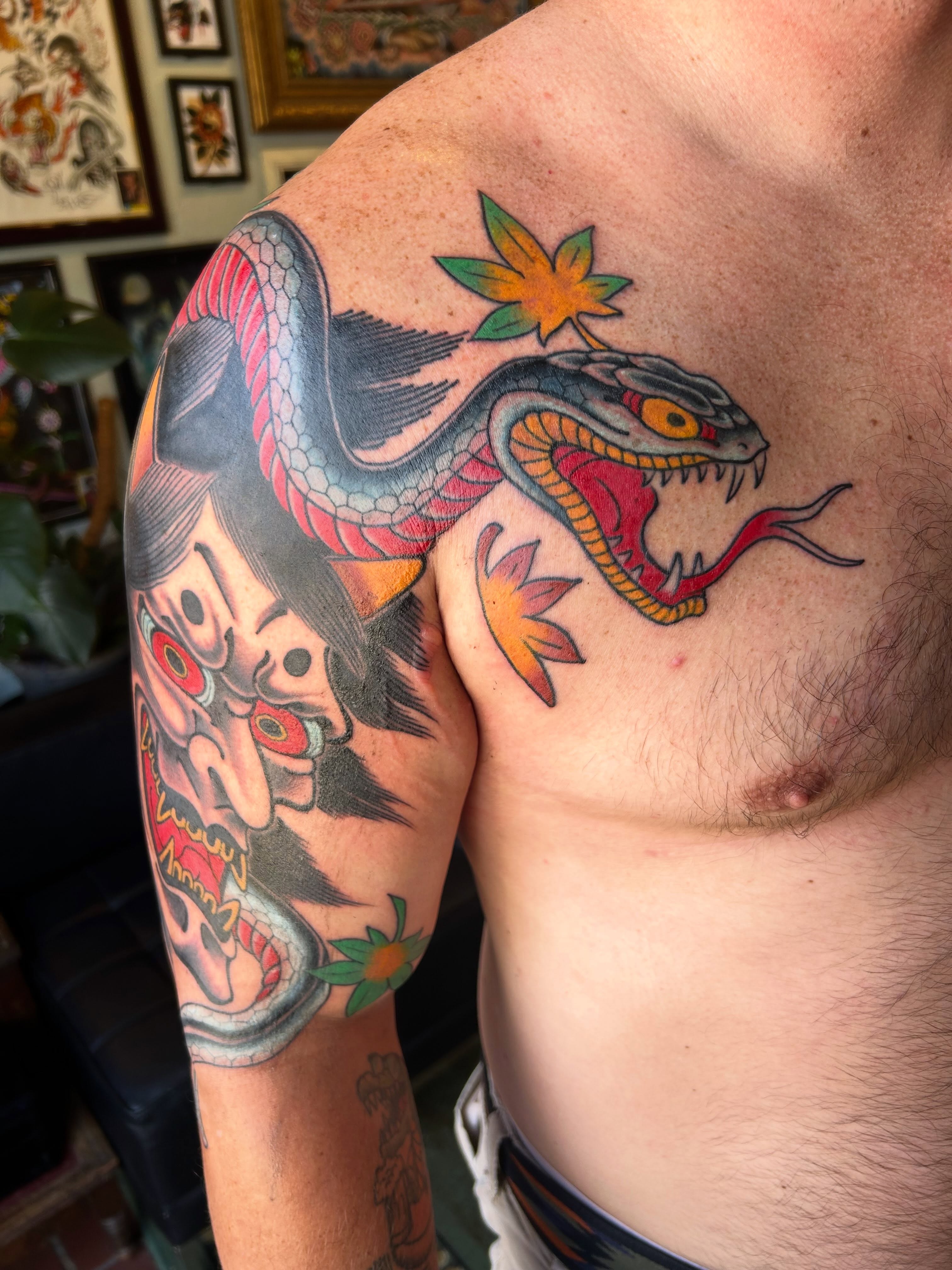 Tattoo by @scabtender — american_traditional, japanese_irezumi