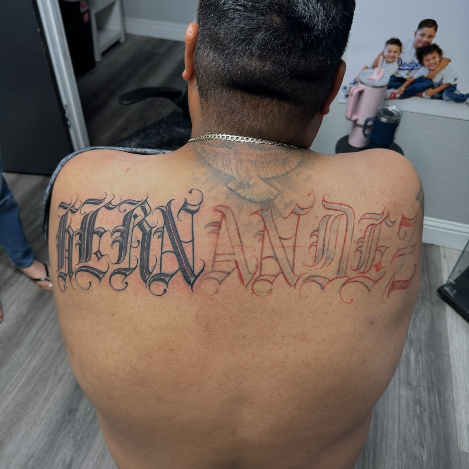 Script lettering lettering script tattoo on the back by El Beaver Tattoos