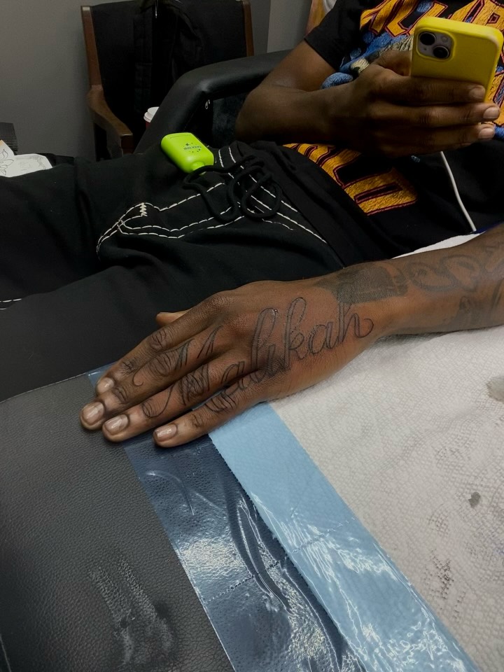 Script lettering lettering script tattoo on the hand by Mariš¤, Chicago, Illinois