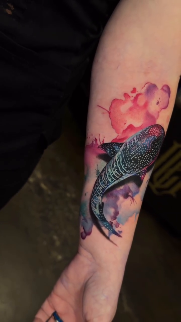 Whale shark realism tattoo by Kristina Ho