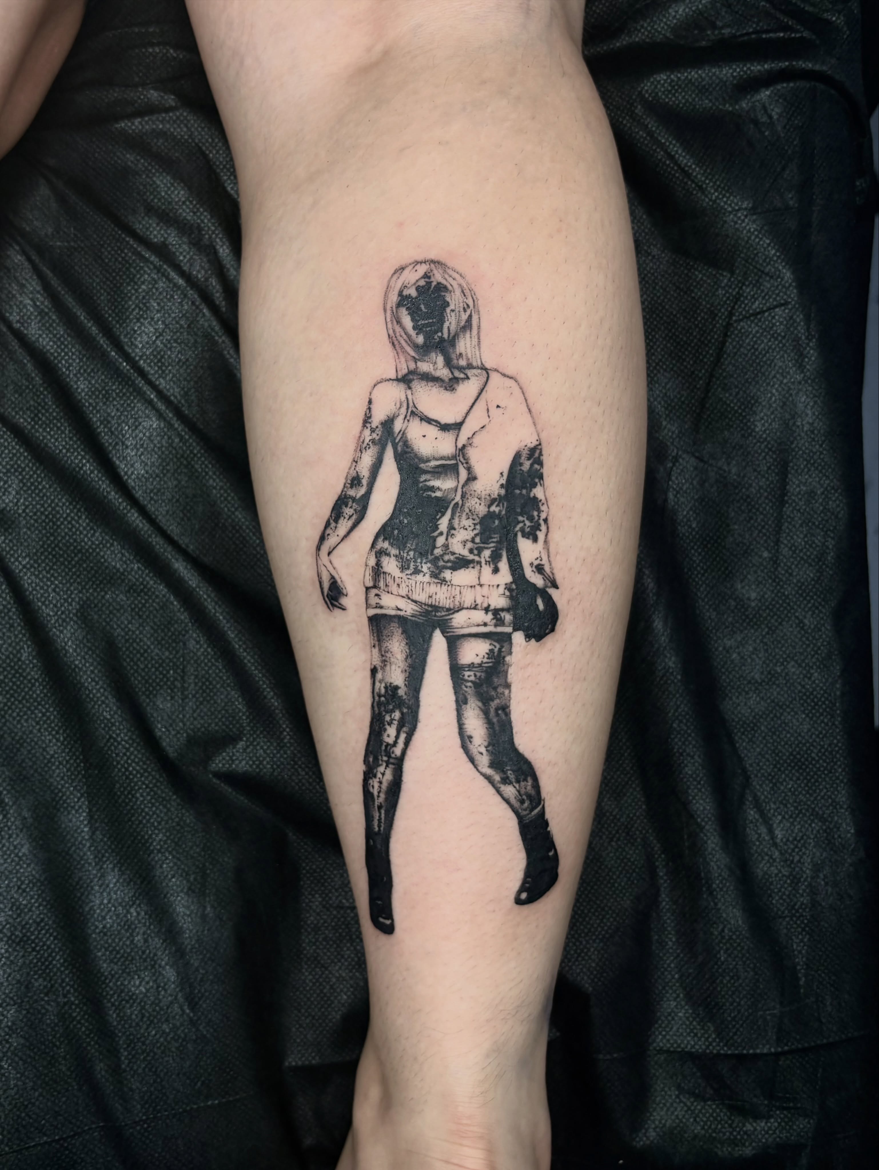 Woman black and grey tattoo on the forearm by Silvia :)