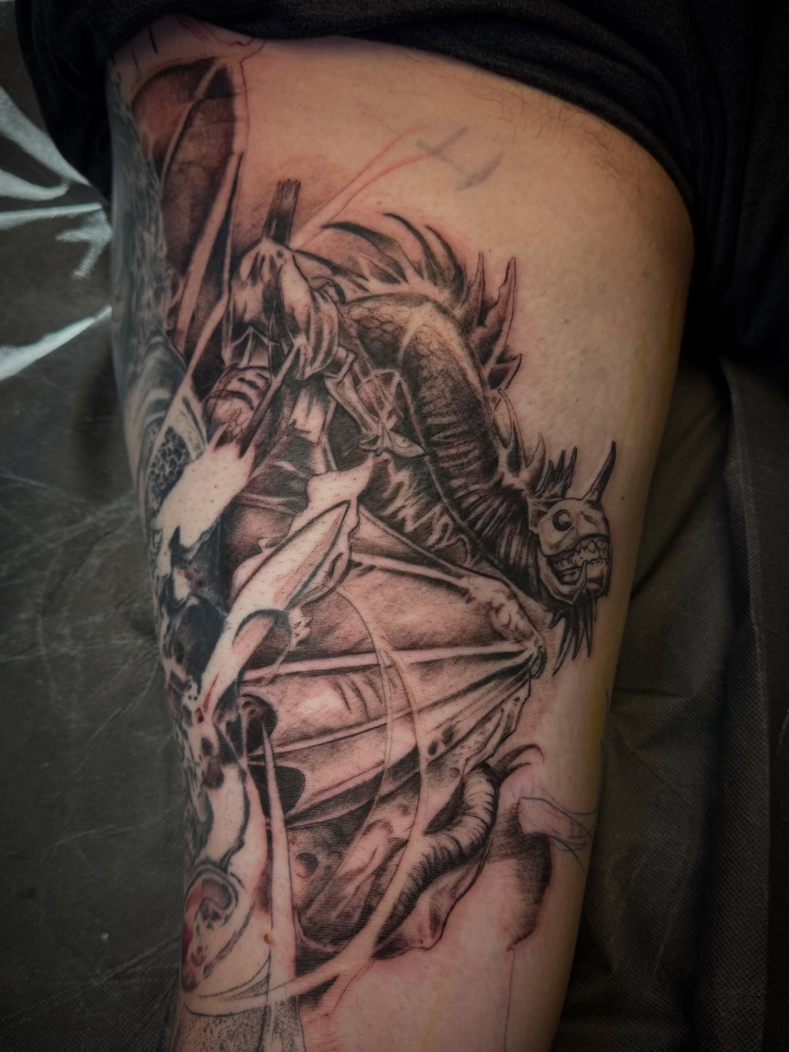 Samurai warrior realism tattoo on the thigh by Joe Hall