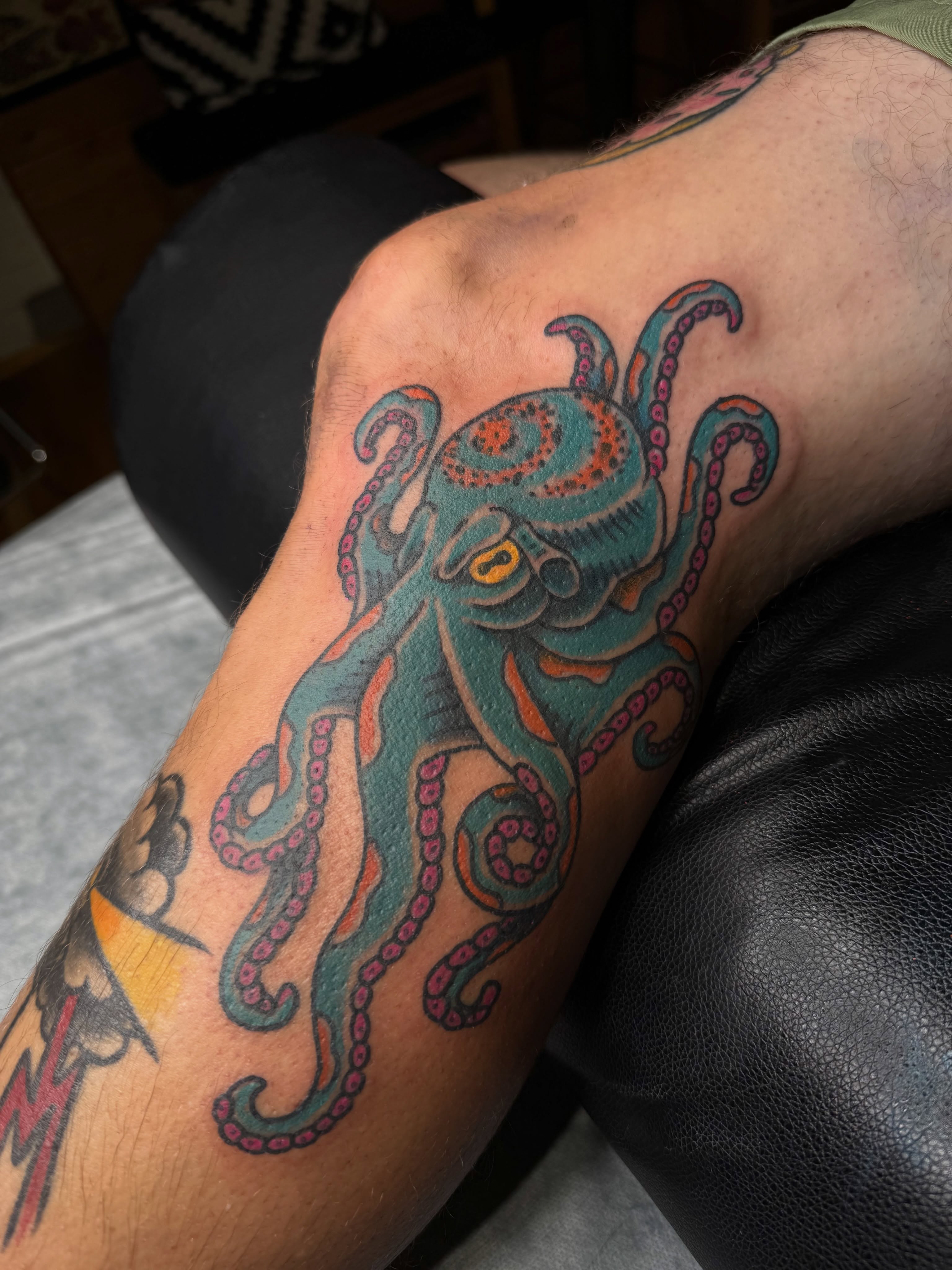Octopus new school tattoo on the forearm by Eric James, Columbus, Ohio