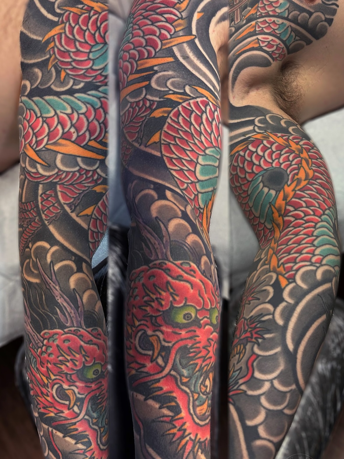 Dragon japanese irezumi tattoo on the upper arm by Scott Allen Cooksey, Plano, Texas