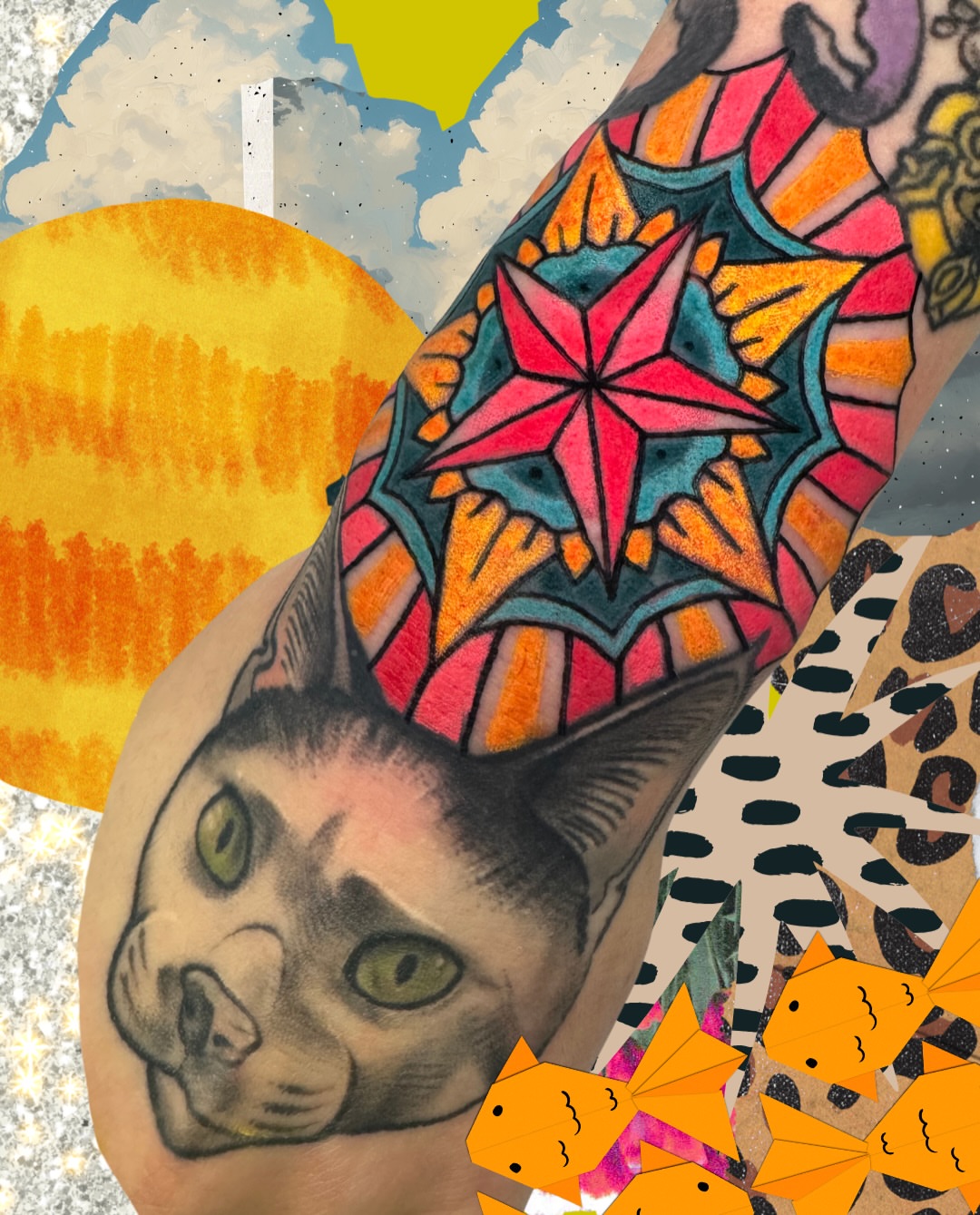 Cat geometric tattoo on the forearm by Perrey