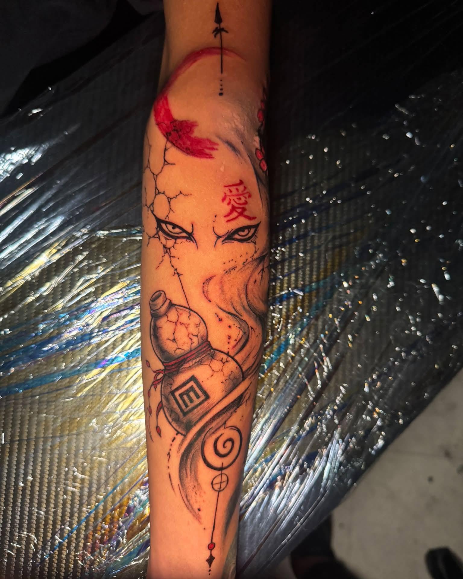 Tattoo by @iamsheinks — anime, dotwork