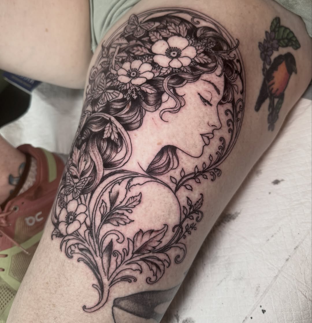 Floral woman ornamental tattoo on the forearm by Mtctattoos