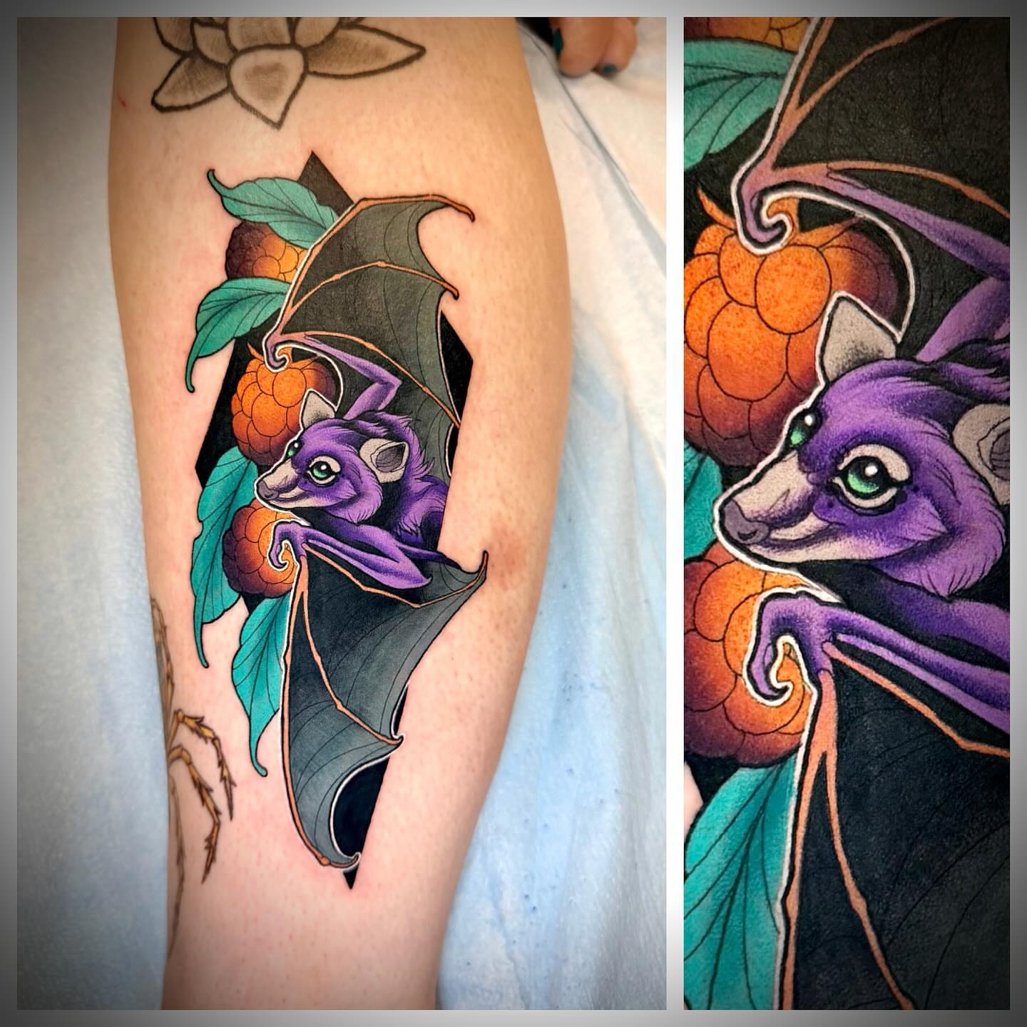 Bat dotwork tattoo on the forearm by Steve Hooker