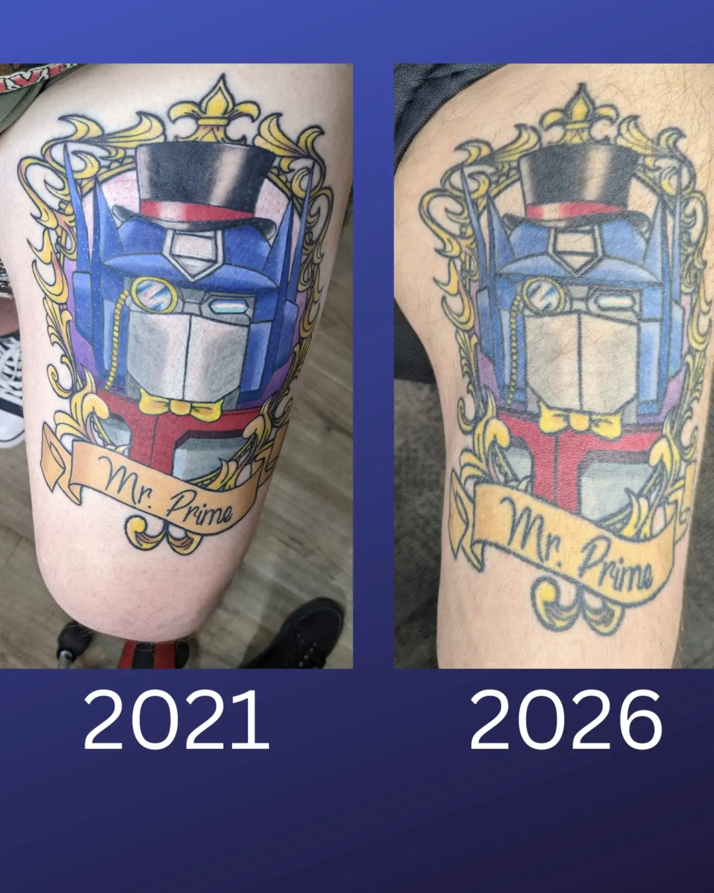 Transformer American traditional tattoo on the thigh by Alexis Skye