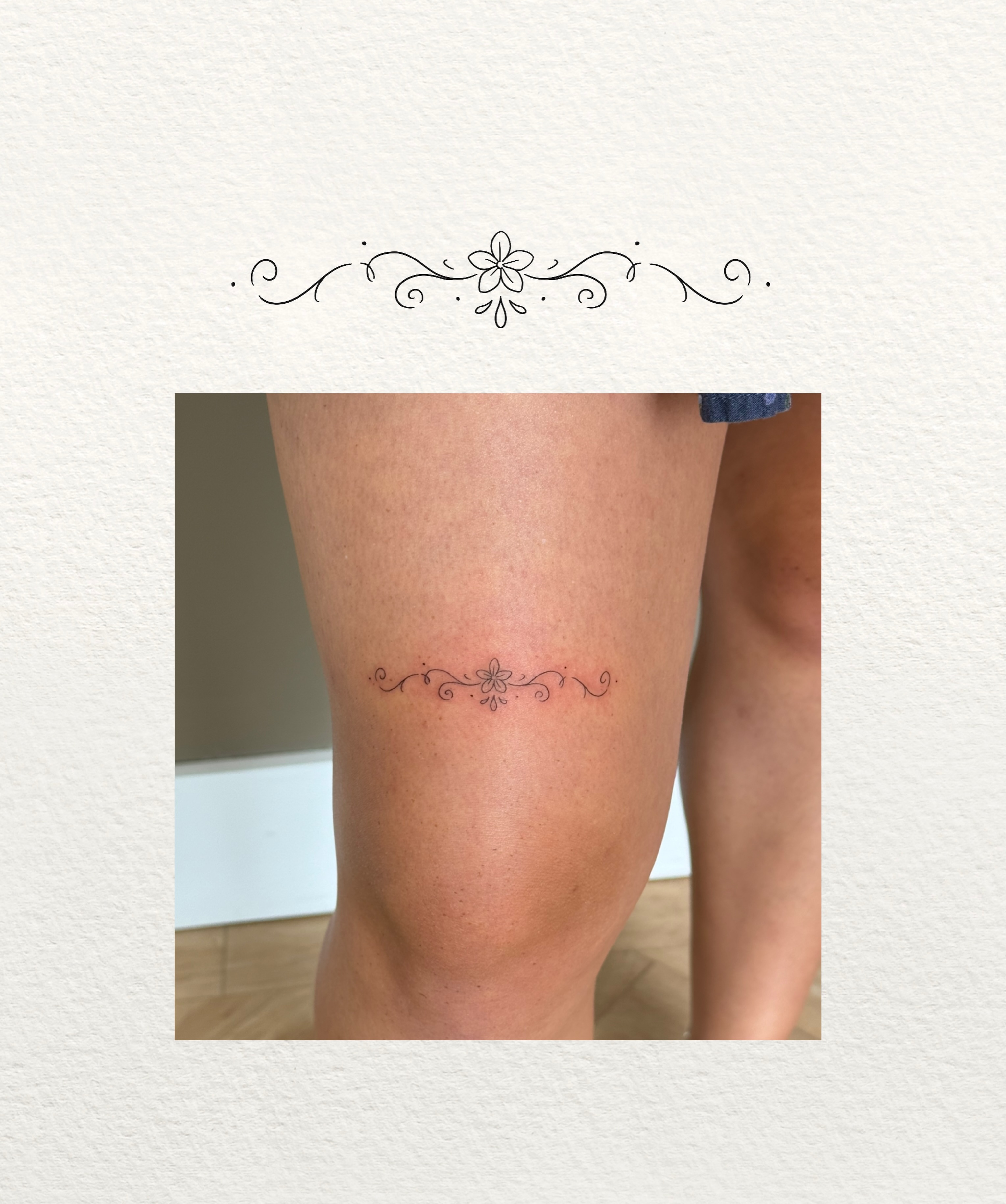 Floral vine fine line tattoo on the calf by Fine Line Tattoos