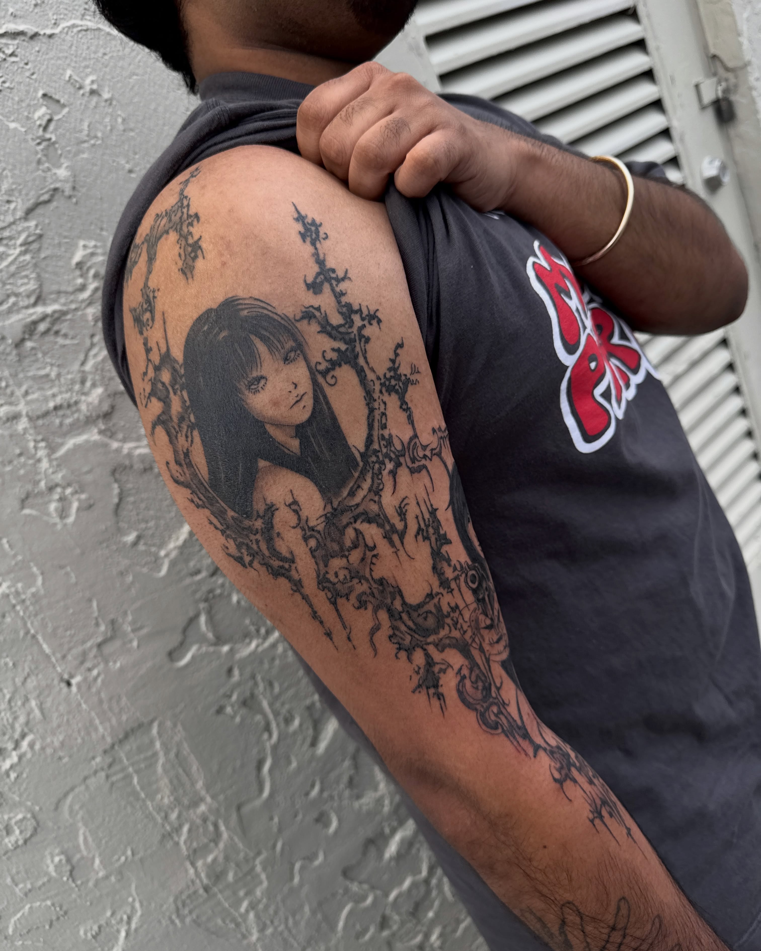 Tattoo by @rustoblack — anime, black_and_grey