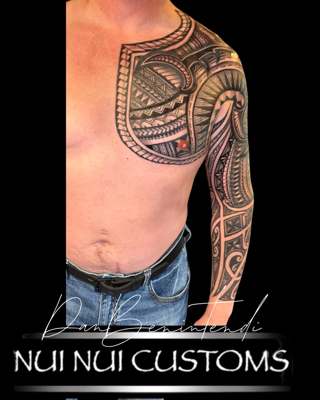 Tribal chest piece tribal tattoo on the chest by Dan Benintendi l Polynesian Tattoo, Fort Worth, Texas