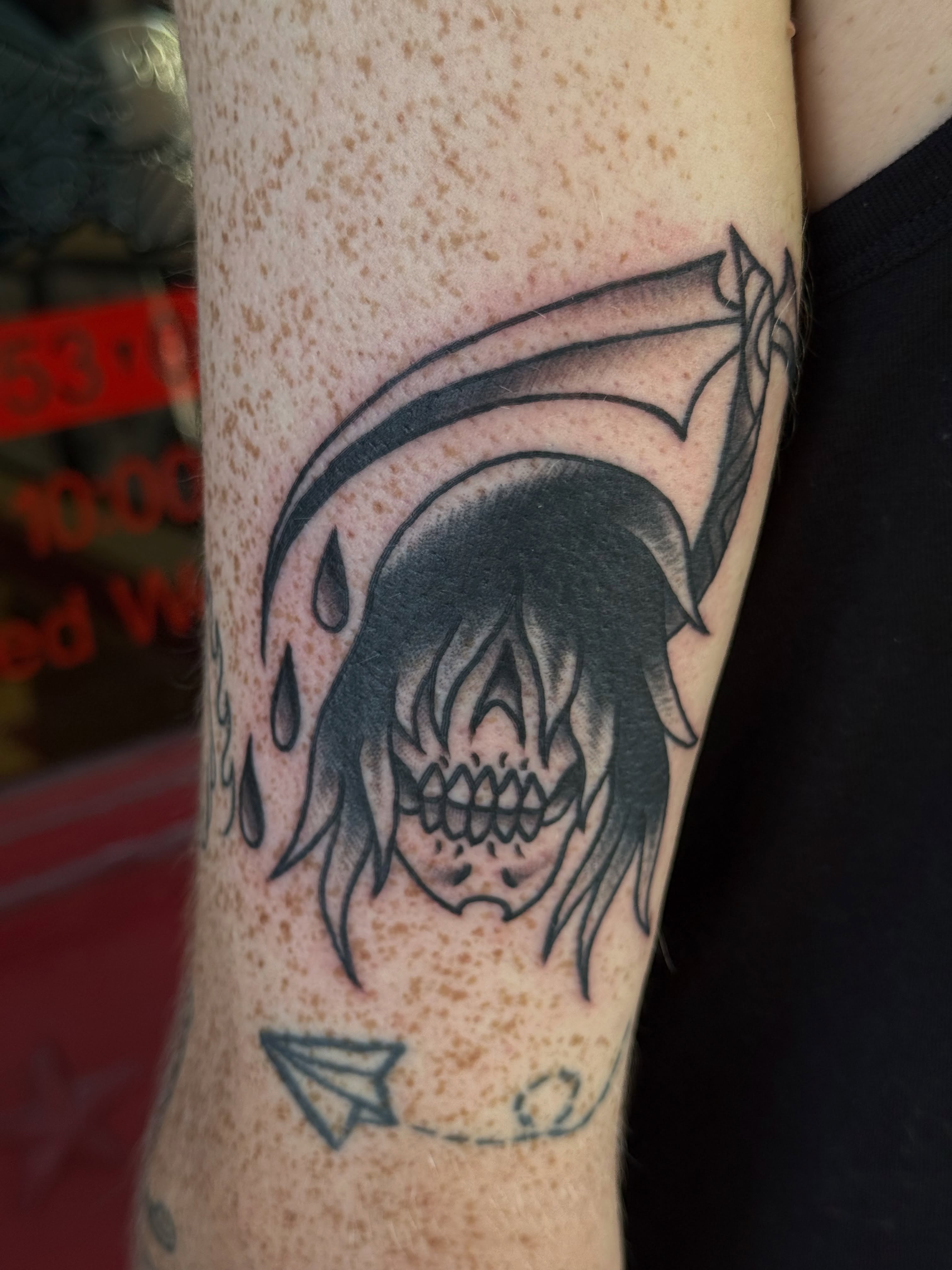 Grim reaper dark realism tattoo on the forearm by Kaysen