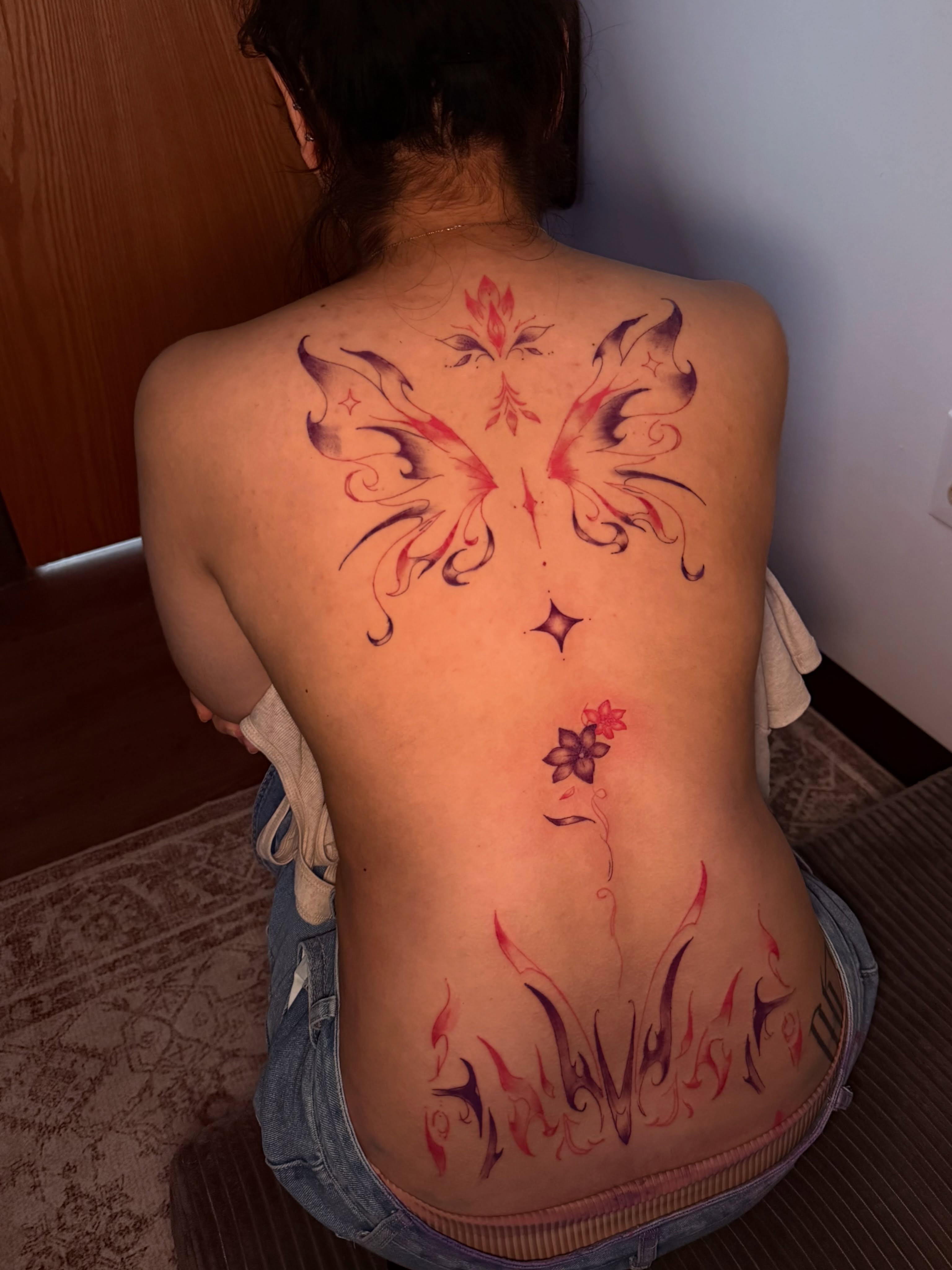 Butterfly new school tattoo on the back by Sebastian martinez, Memphis, Tennessee