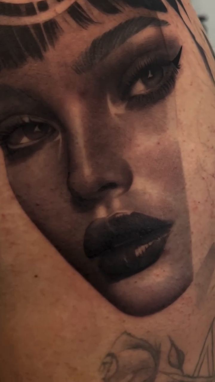 Woman's portrait realism tattoo by J O S S I e L P I N e D A
